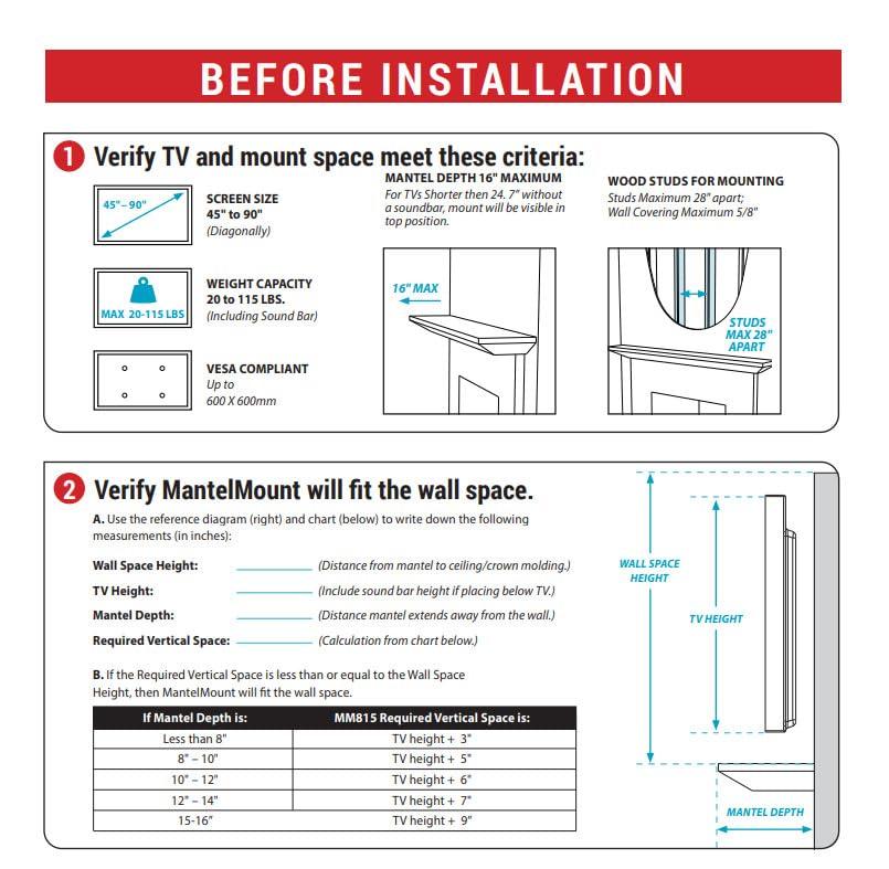 MantelMount MantelMount MM815 Motorized Remote Control Pull Down TV Mount with Automated Swivel | Above Fireplace Mount for TVs 45"-90" Up to 115 lbs | RF Remote Control & Favorite Memory Positions