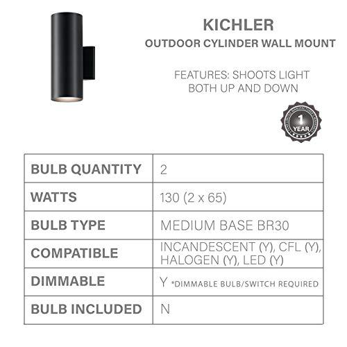 Kichler Kichler Cylinders 12\" Outdoor Wall Sconce in Black, 2-Light Exterior Wall Light, Cylinder Fixture, (12\" H x 5\" W) , 9244BK