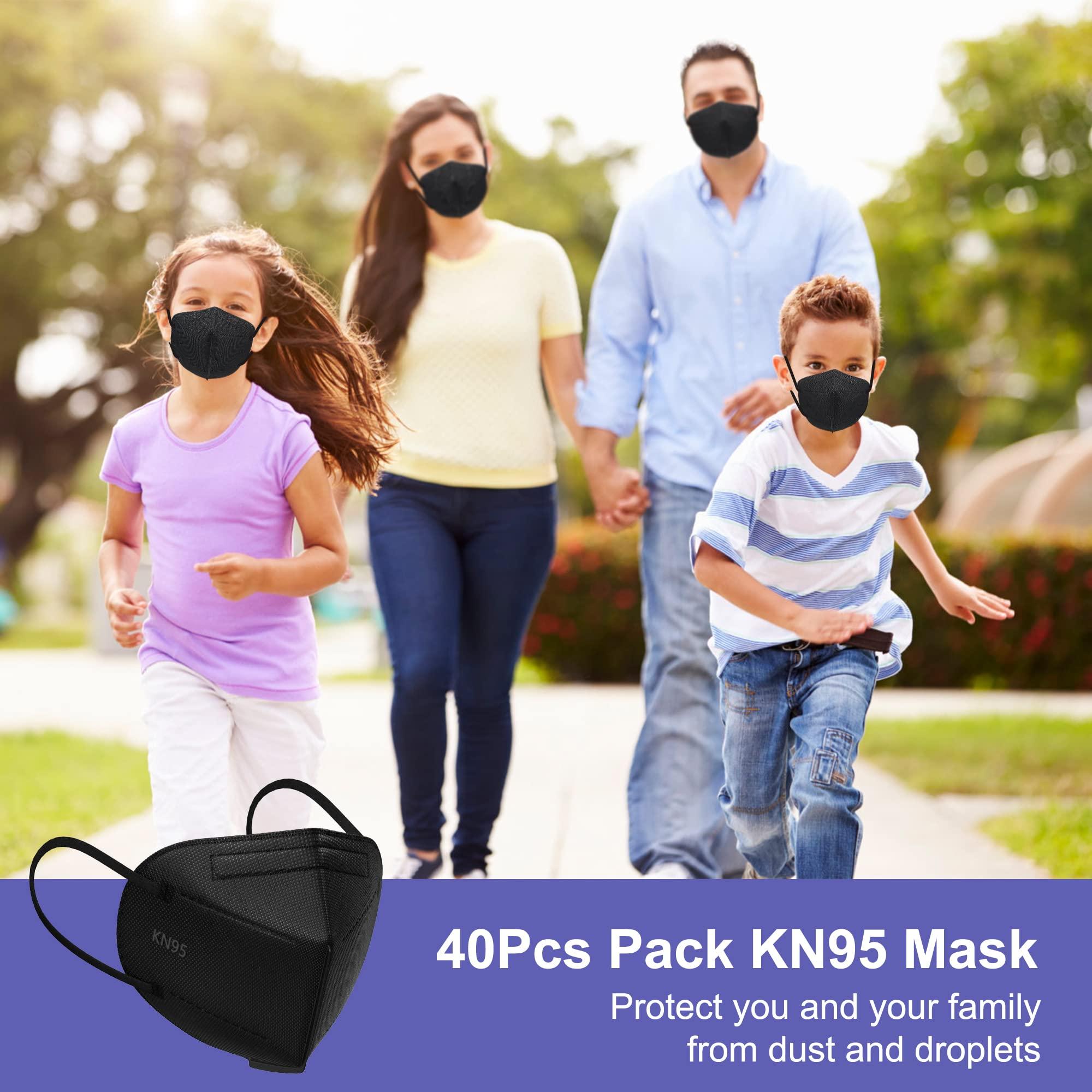 TOPMAX TOPMAX KN95 Face Masks 40 Pack Individually Wrapped 5-Ply Breathable Filter Efficiency95% Protective Cup Dust Disposable Masks Against PM2.5 Black