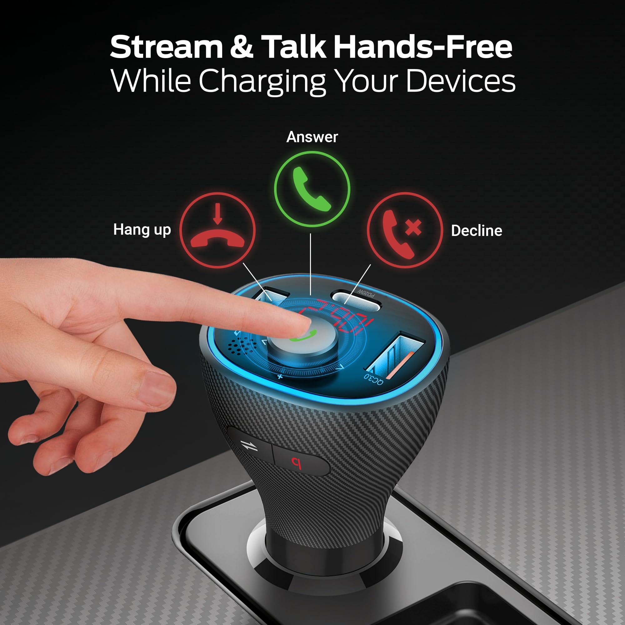 XTREME DIGITAL LIFESTYLE ACCESSORIES Monster Bluetooth FM Transmitter for Car Cigarette Lighter with 20W QC3.0 USB A & USB C PD Charger, Bass Boost Button, Flash Drive Port, Google Voice & Siri Compatible, Hands-Free Calls, Microphone