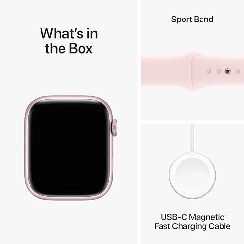 Apple Apple Watch Series 9 [GPS + Cellular 45mm] Smartwatch with Pink Aluminum Case with Pink Sport Band S/M. Fitness Tracker, Blood Oxygen & ECG Apps, Always-On Retina Display