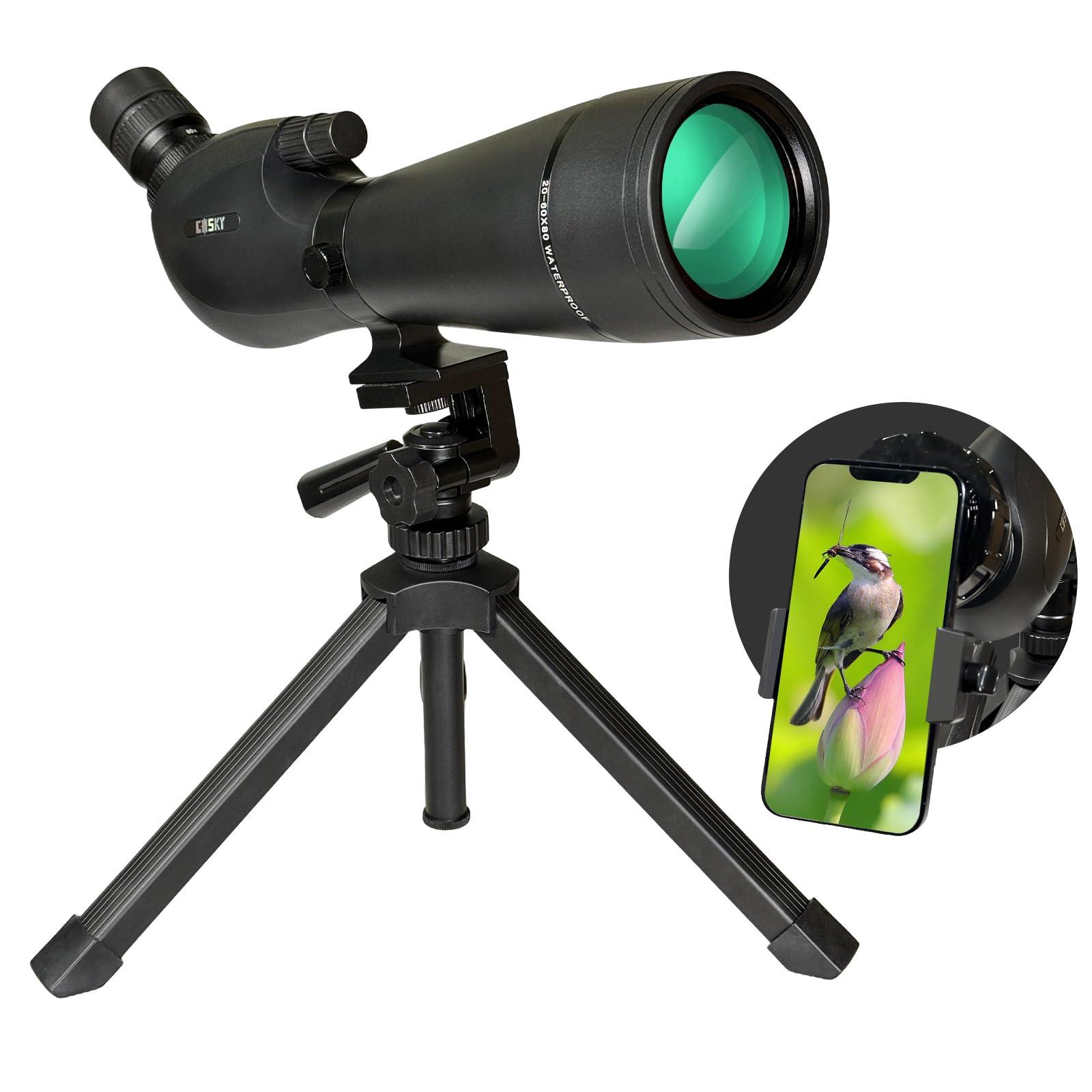 Gosky Gosky 10x42 Roof Prism Binoculars for Adults with Gosky HD Spotting Scope 20-60x 80mm with Tripod and Smartphone Adapter, for Bird Watching Hunting Hiking Wildlife Safari Travel