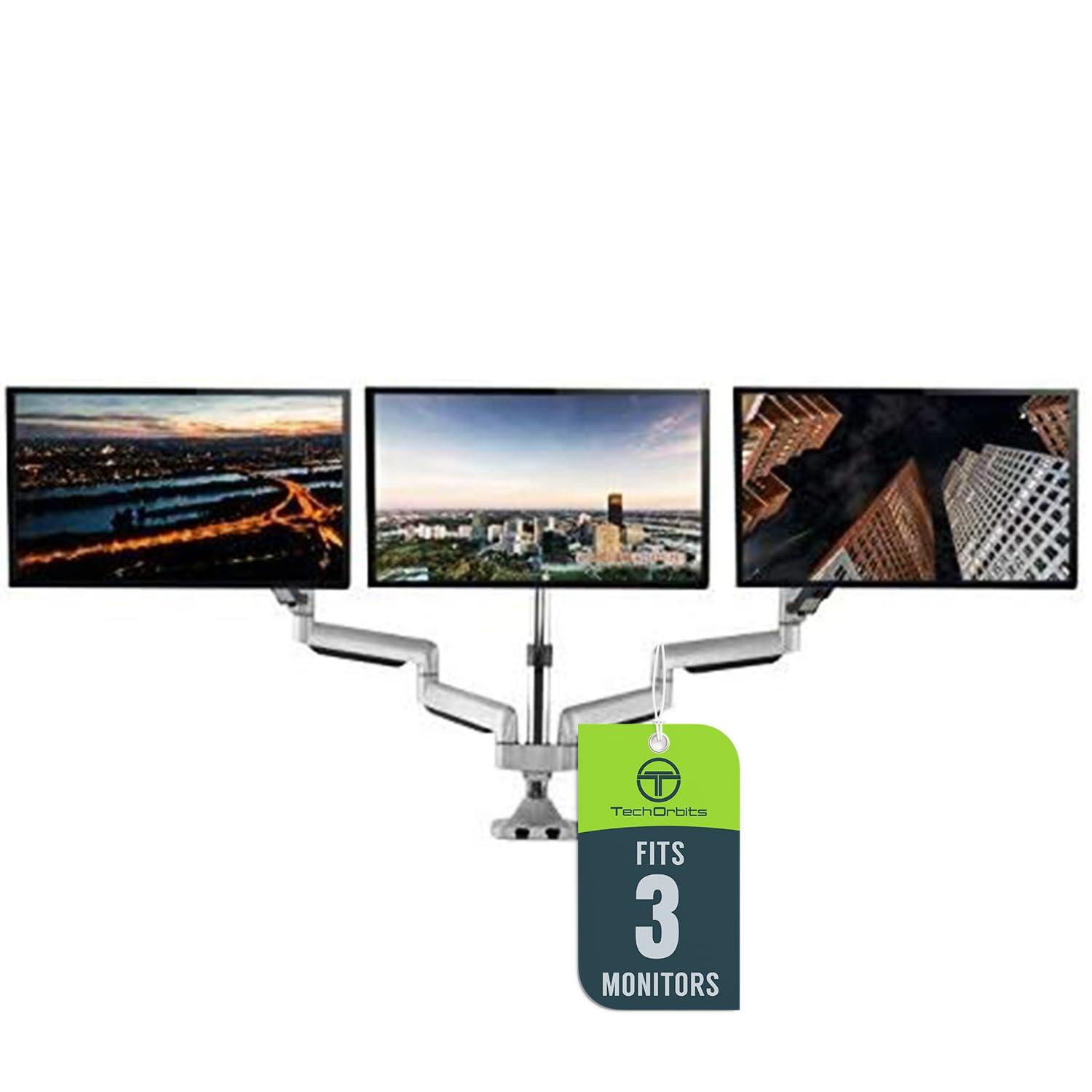 TechOrbits TechOrbits Universal Desk Mount for Triple Monitor - Fits Three 13-30\" Monitors with Swivel & Clamp