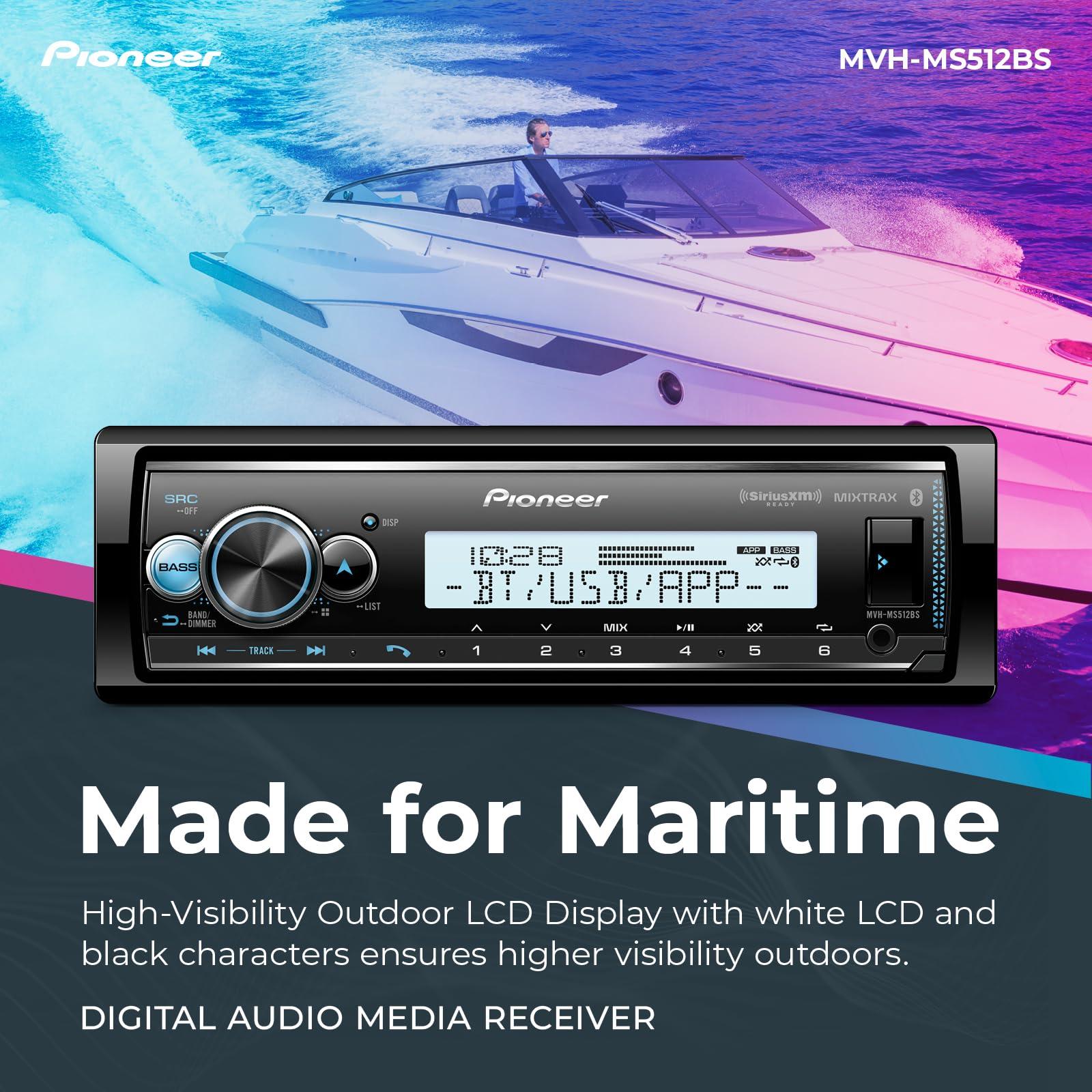 PIONEER Pioneer MVH-MS512BS Marine Digital Media Receiver - Single Din Bluetooth Marine Stereo with Amazon Alexa and Corrosion-Resistant Design