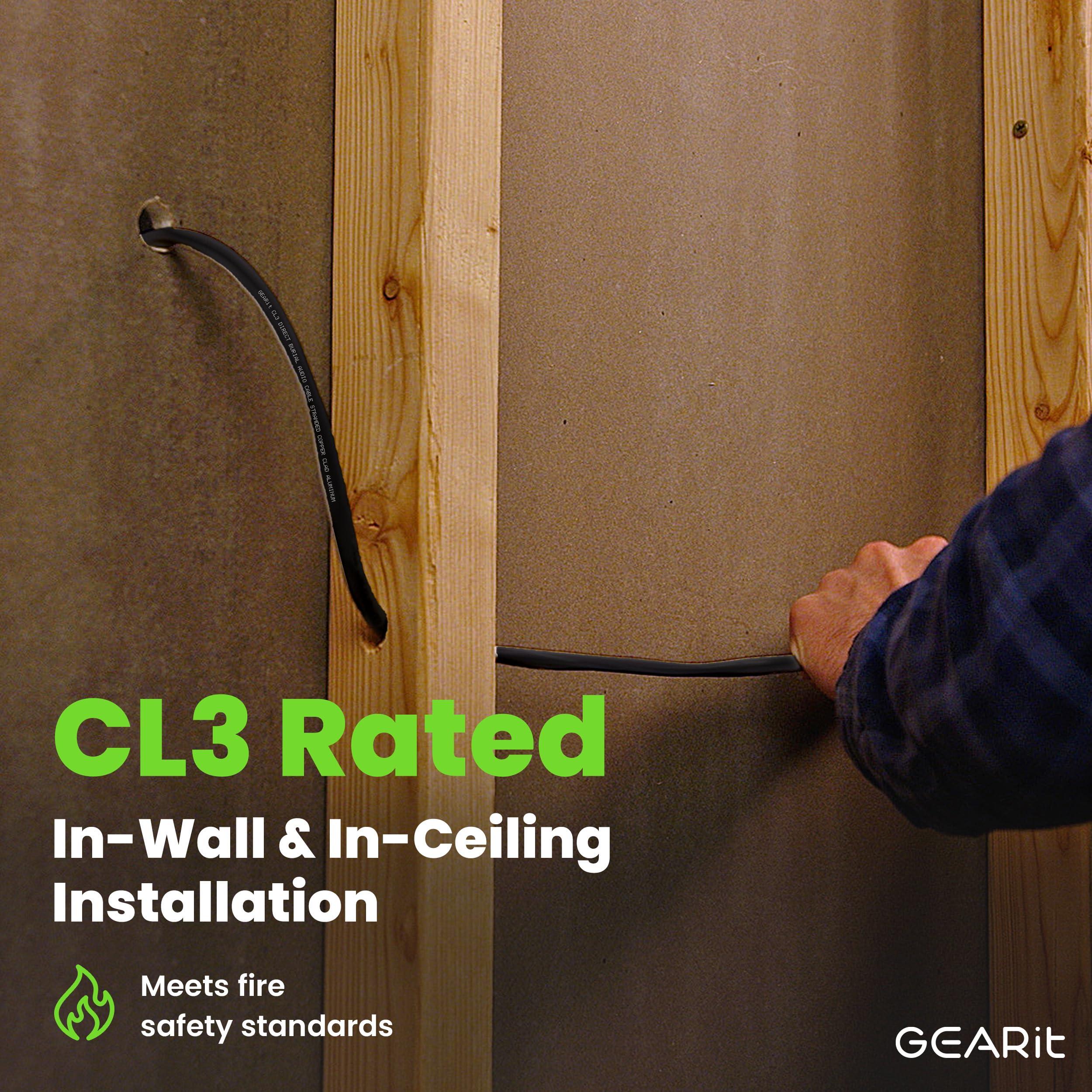 GearIT GearIT 14/2 Speaker Wire (100 Feet) 14 Gauge (Copper Clad Aluminum) - Outdoor Direct Burial in Ground/in Wall / CL3 CL2 Rated / 2 Conductors - CCA, Black 100ft