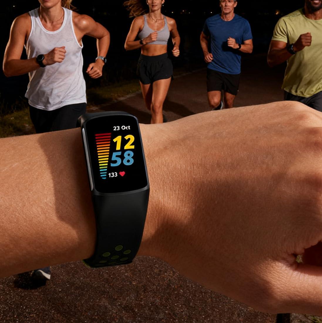 Yoktburu Yoktburu Watch Strap for Fitbit Charge 5/Charge 6, Silicone Sport Wristband Adjustable Breathable Replacement Band Compatible with Charge 5/Charge 6 Activity Tracker (Black+blue)