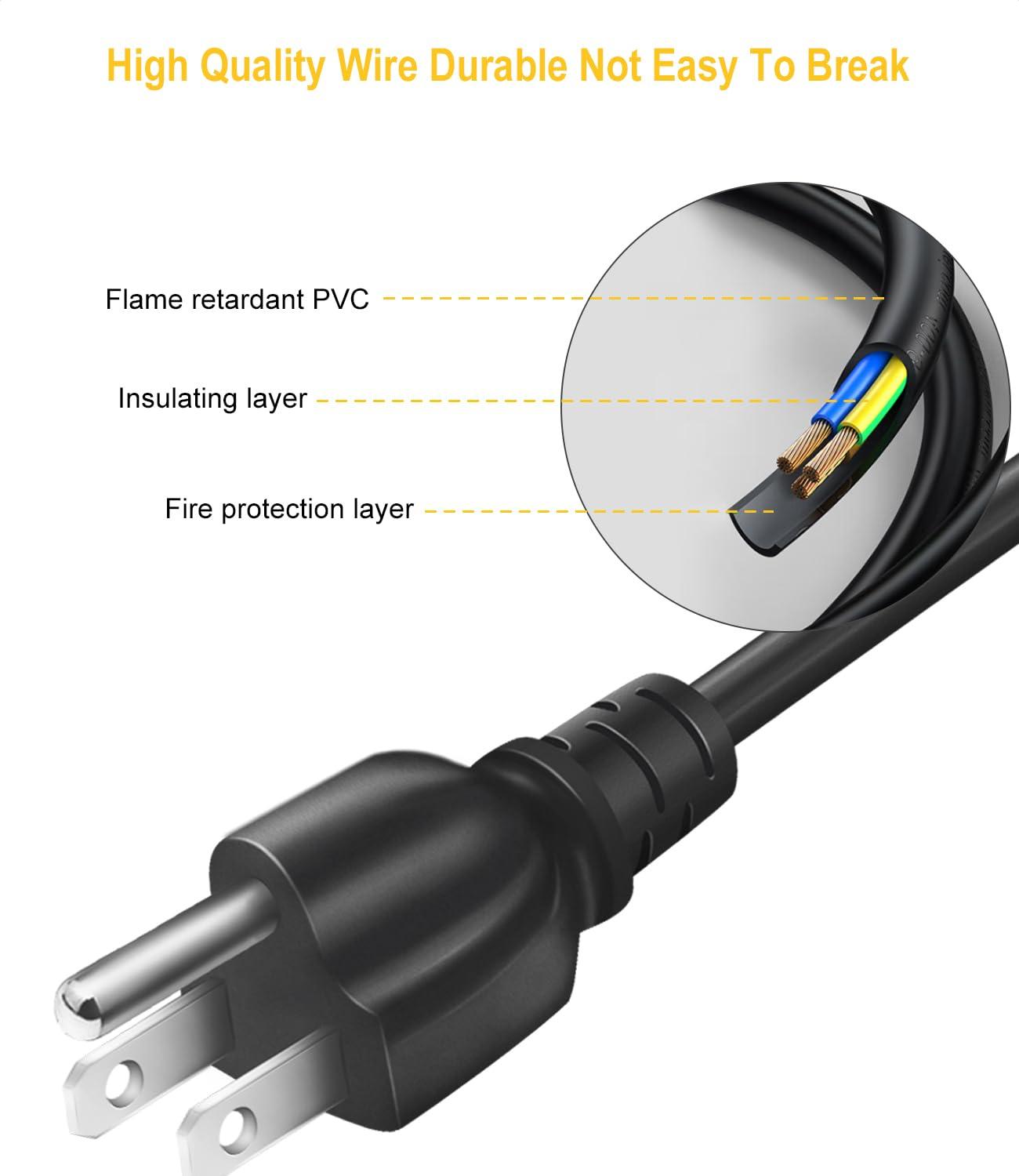 LitStar AC Power Cord for LG TV 32" 39" 40" 42" 44" 47" 49" 50" 55" 60" 65" Inch Smart LED LCD HD TV 3 Prong Power Cable Replacement 6 Feet