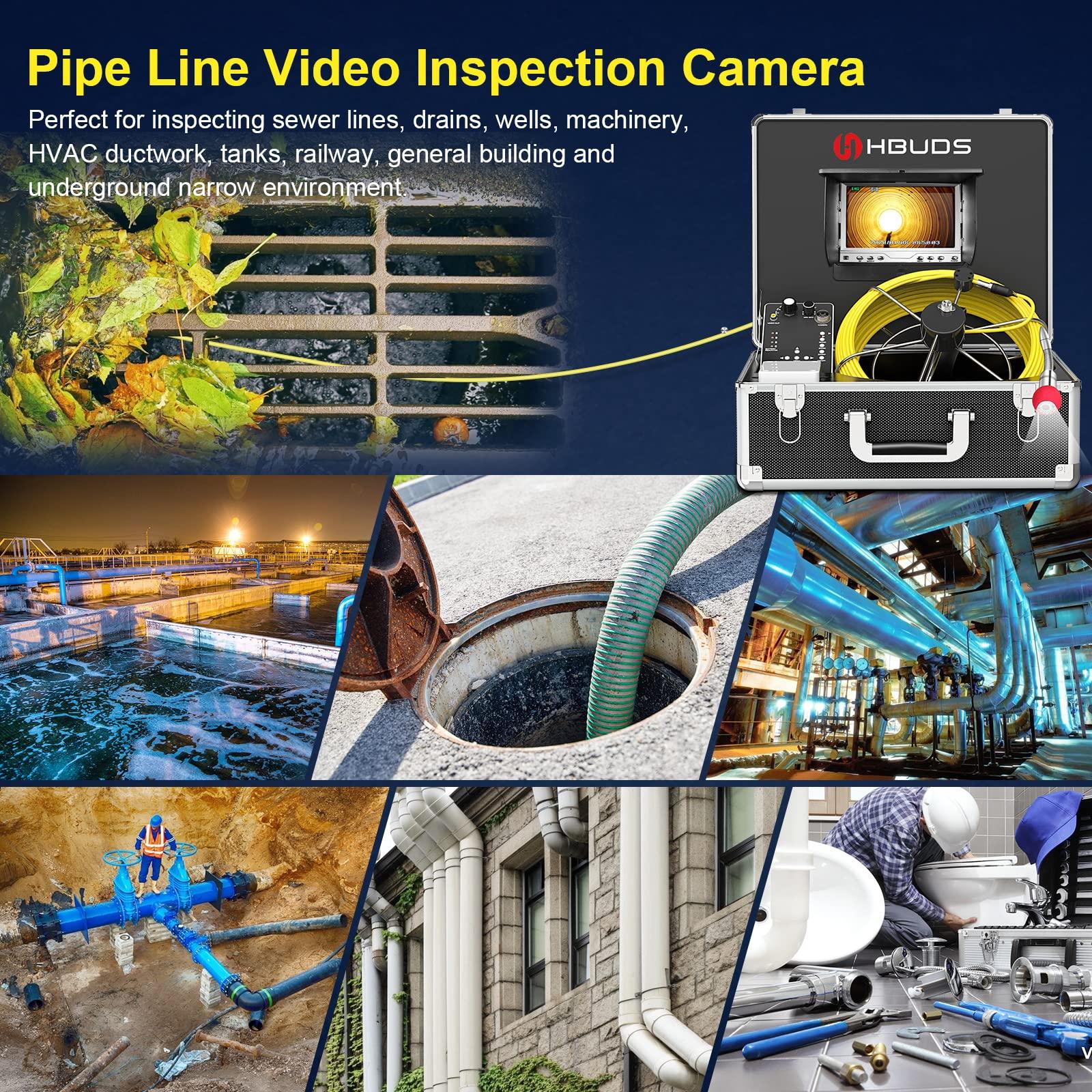 HBUDS Pipe Pipeline Inspection Camera, Drain Sewer Industrial Endoscope HBUDS Waterproof IP68 Snake Video System with 7 Inch LCD Monitor 1000TVL Camera
