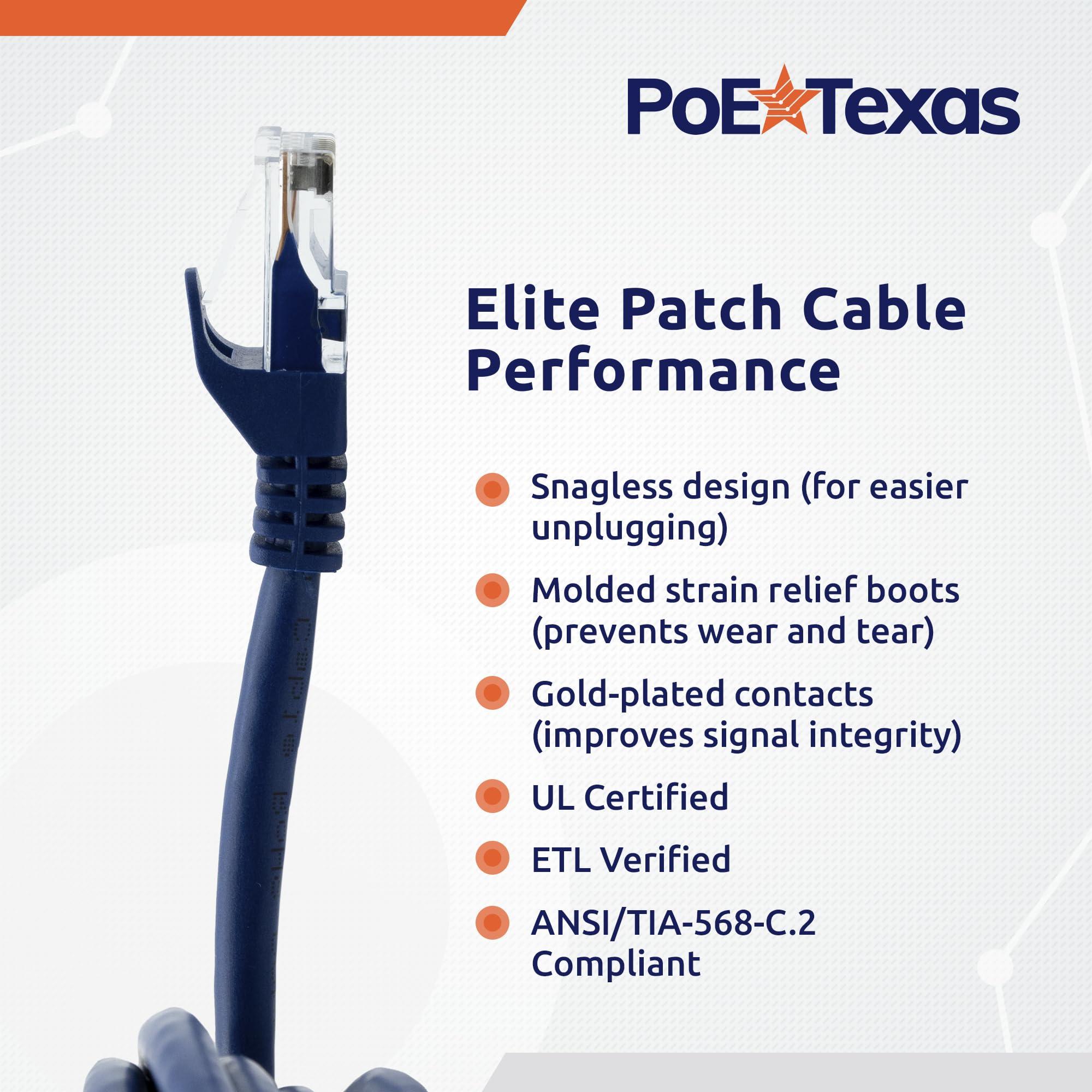 PoE Texas PoE Texas Cat 6 Ethernet Cable 3 Ft - 10 Pack - Snagless Patch Cable - 10 Gigabit High Speed 24AWG Network Cable - Cat6 Ethernet Cable Cat 6 Cable - Cat 6 Internet Cable Ethernet Cord (Blue, 3 Feet)