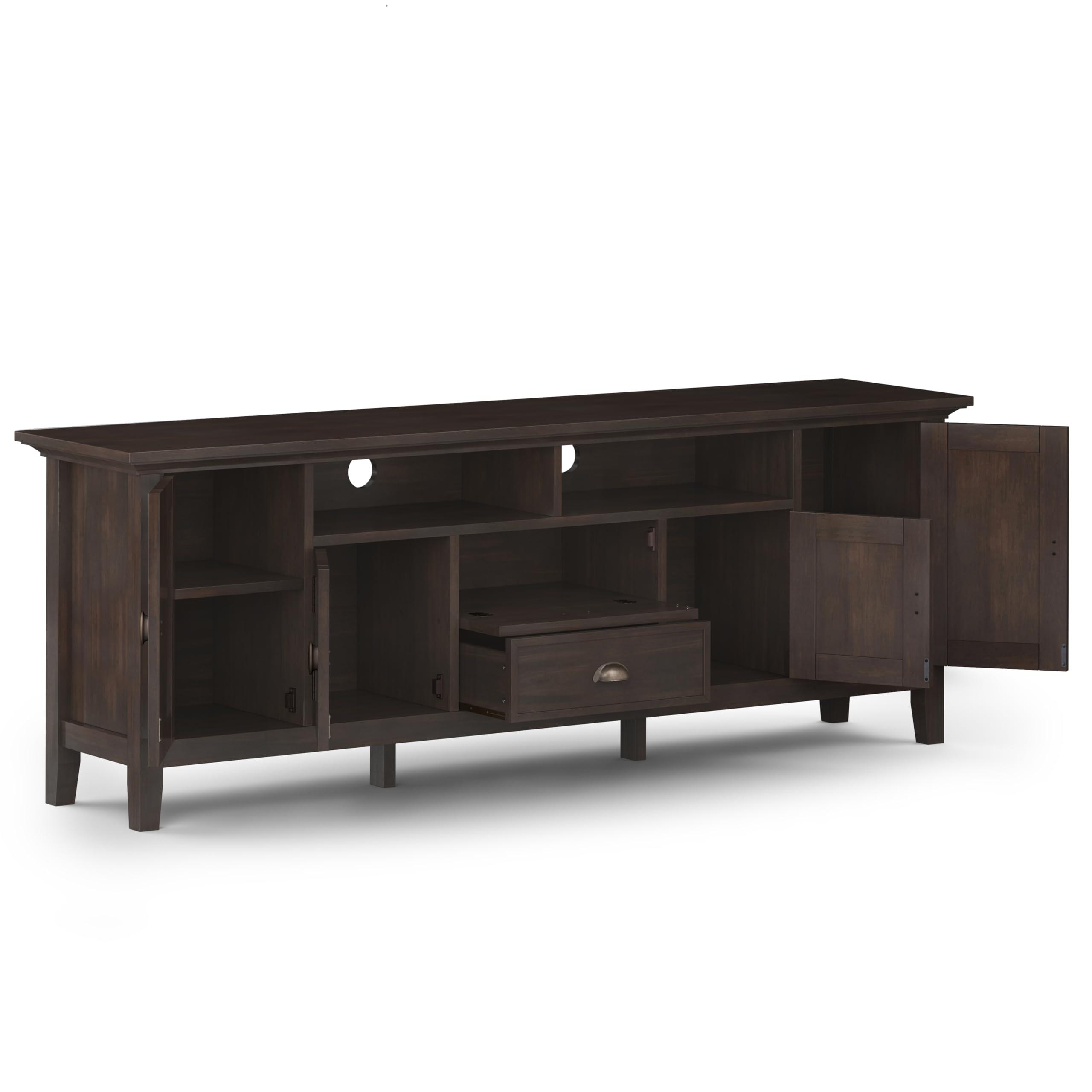 SIMPLIHOME SIMPLIHOME Redmond SOLID WOOD 72 inch Wide Transitional TV Media Stand in Brunette Brown For TVs up to 80 inches for the Living Room and Entertainment Center