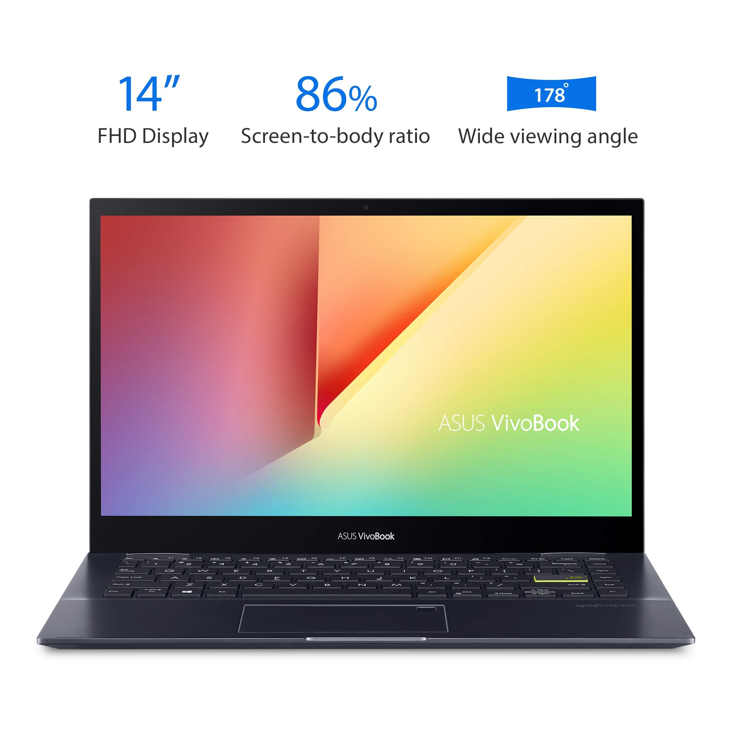 ASUS ASUS VivoBook Flip 14 Thin and Light 2-in-1 Laptop, 14 FHD Touch Display, AMD Ryzen 5 5500U, 8GB RAM, 512GB SSD, Stylus, Fingerprint Reader, Windows 11 Home, Bespoke Black, TM420UA-DS52T