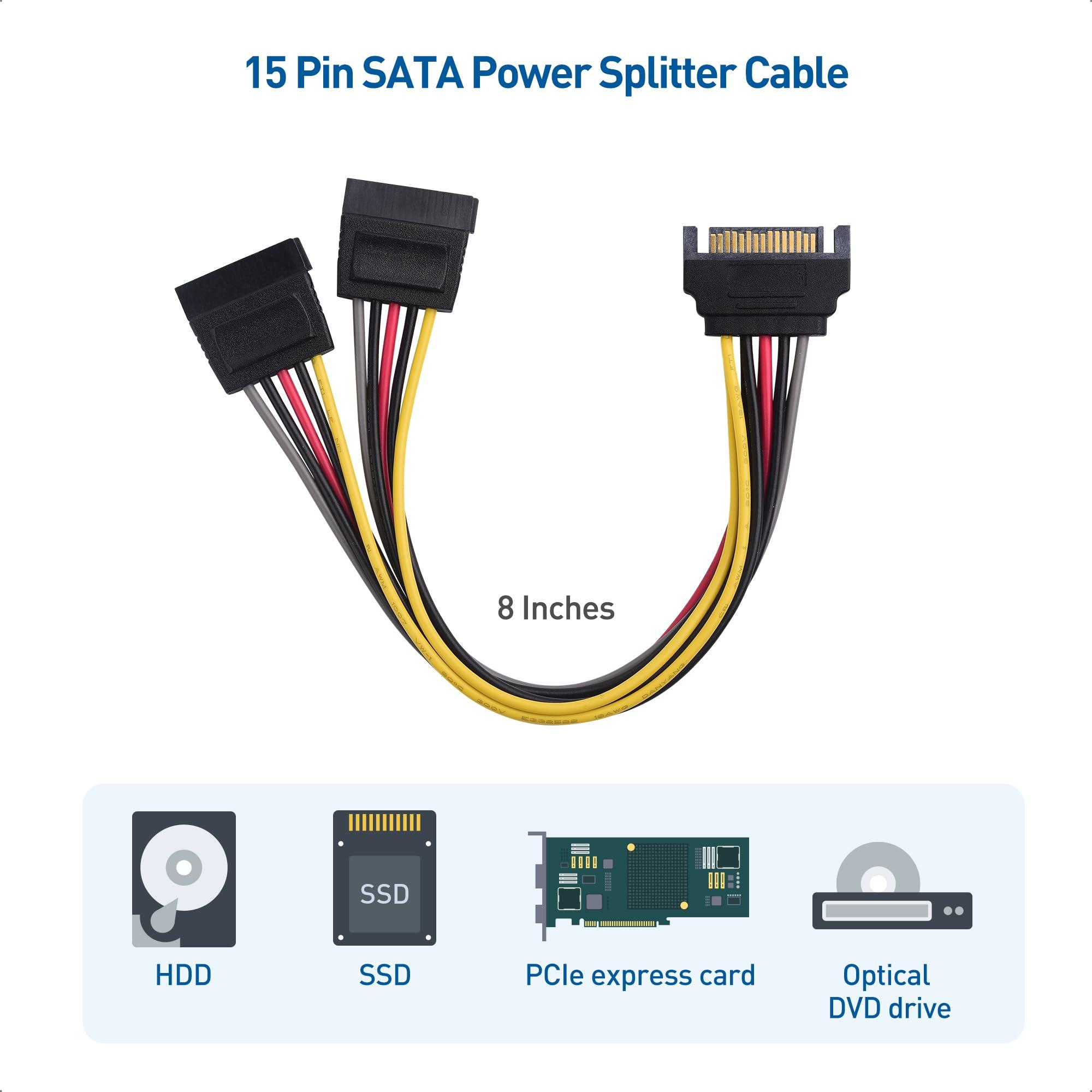 Cable Matters Cable Matters 3-Pack 15 Pin SATA Power Splitter Cable 8 Inches, SATA Power Y-Splitter Cable, SATA Splitter