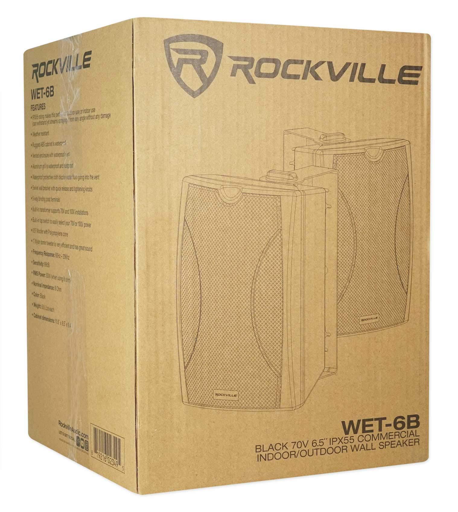 Rockville Rockville 5 WET-6B 70V 6.5" IP55 Black Commercial Indoor/Outdoor Wall Speakers