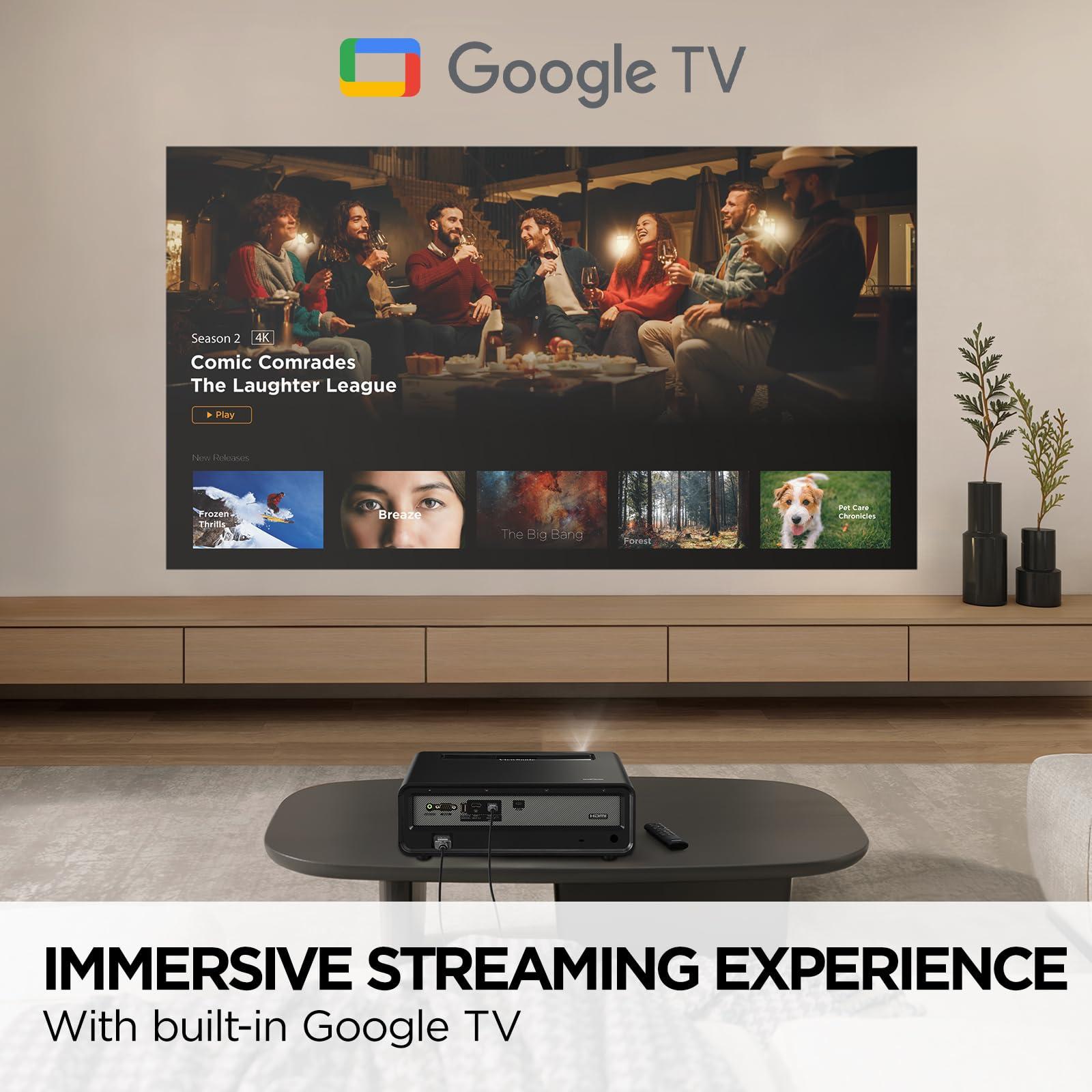 ViewSonic ViewSonic X1-4KPro 4K UHD LED Projector Designed for Xbox with Built-in Google TV and Netflix, 2500 ANSI Lumens, H/V Keystone, 4 Corner Adjustment, 1.3x Optical Zoom for Smart Home Theater