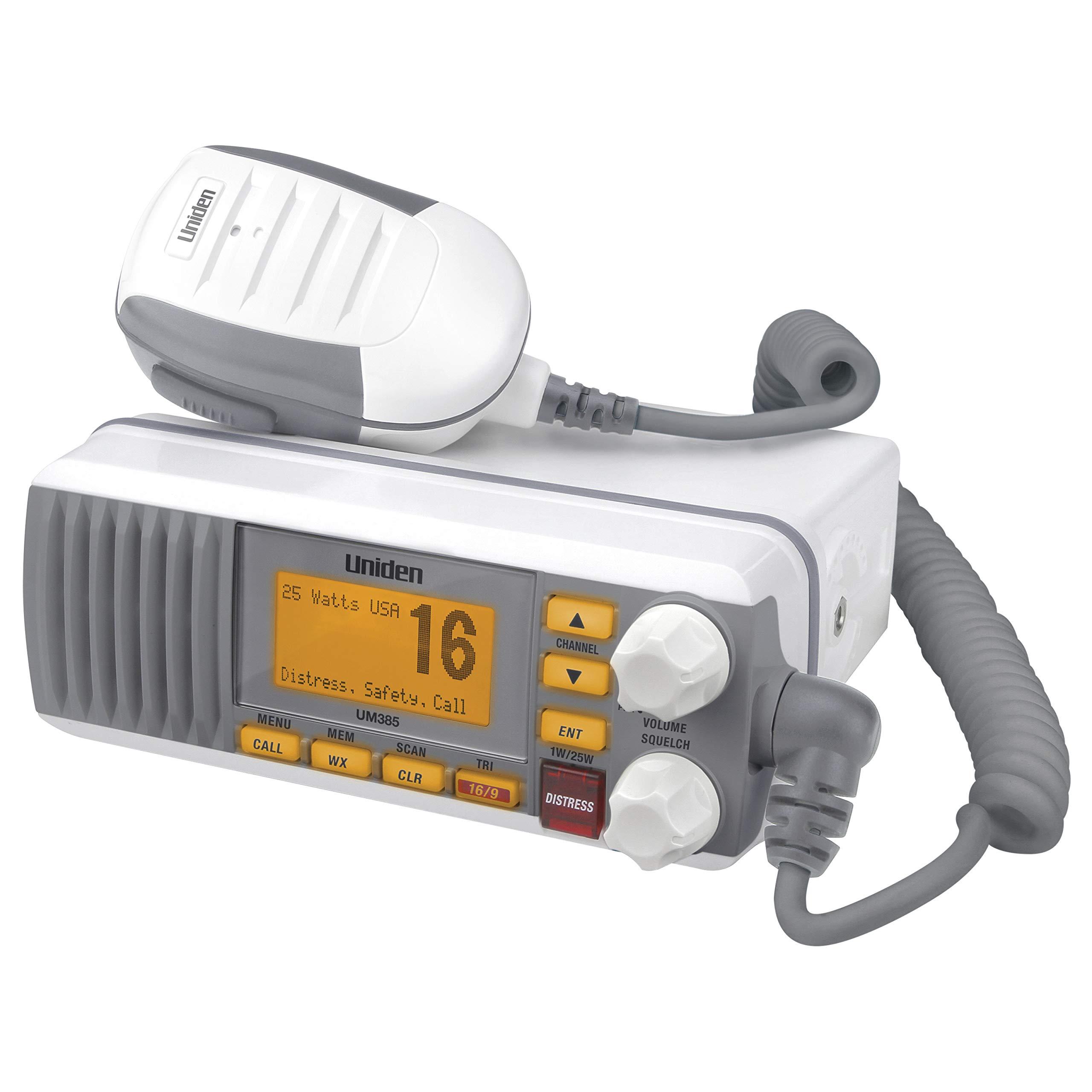 Uniden Uniden UM385 25 Watt Fixed Mount Marine Vhf Radio, Waterproof IPX4 with Triple Watch, Dsc, Emergency/Noaa Weather Alert, All Usa/International/Canadian Marine Channels, Memory Channel Scan, White
