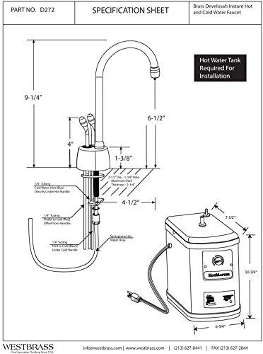 Westbrass Westbrass D272H-05 Develosah 9" 2-Handle Hot and Cold Water Dispenser with Instant Heating Tank, Polished Nickel