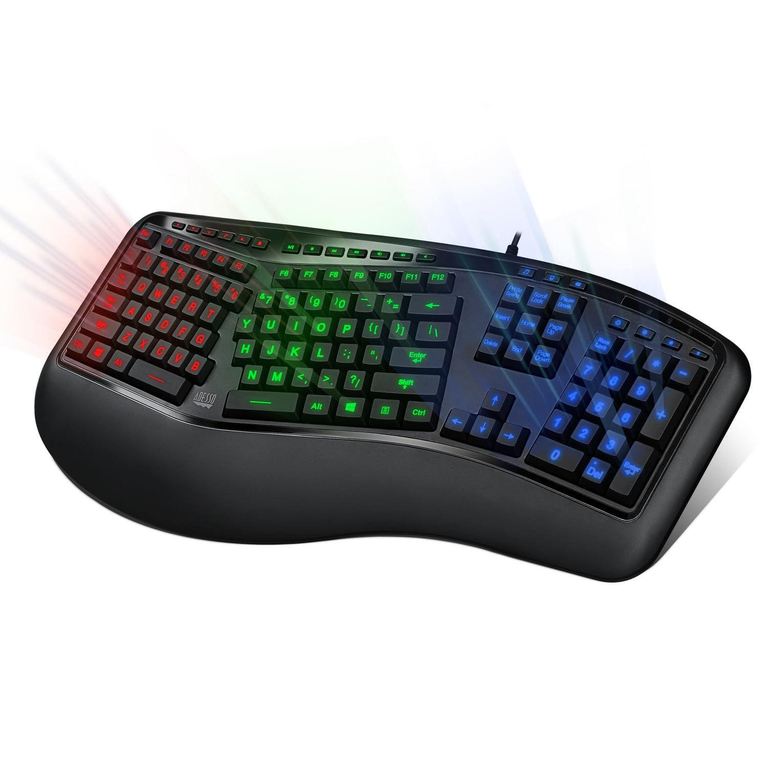 Adesso Adesso Tru-Form 150 3-Color Illuminated Ergonomic Keyboard AKB-150EB