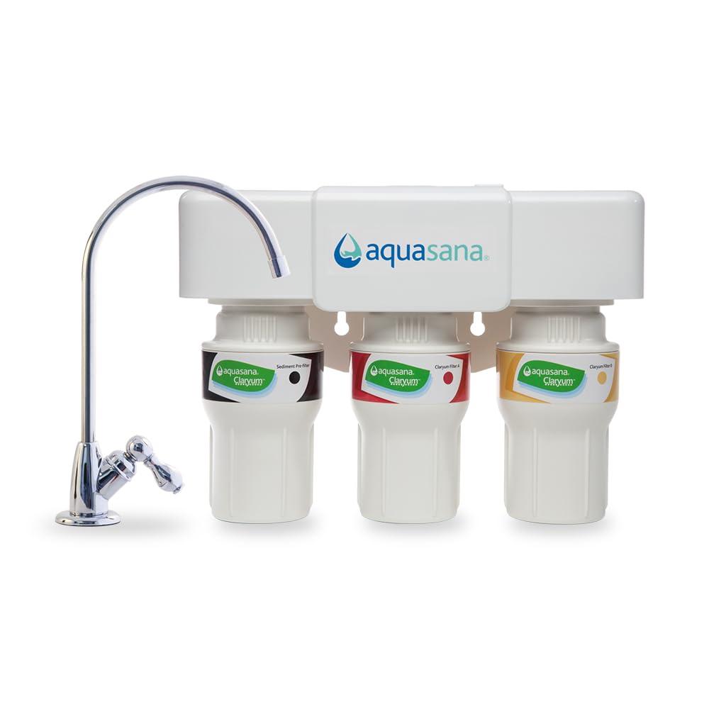 Aquasana Aquasana Under Sink Water Filter System - Reduces PFAS, Lead, & Chlorine in Drinking Water - Under Counter Claryum Filtration for Kitchen - 3-Stage - Chrome Faucet - AQ-5300.56