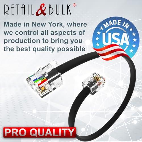 RetailAndBulk (3 Pack) 6 Inch Short Telephone Cable RJ11 Male to Male 6P4C Phone Line Cord with High End Materials, 100% Copper and Thick Gold Plating. Made in USA by Retail&Bulk (6 Inches, Black)