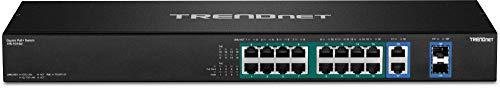 TRENDnet TRENDnet 18-Port Gigabit PoE+ Switch, TPE-TG182F, 16 x Gigabit PoE+ Ports, 2 Gigabit SFP Ports, 440W PoE Budget, 36Gbps Switching Capacity, 1U 19 Rack Mountable, Lifetime Protection, Black