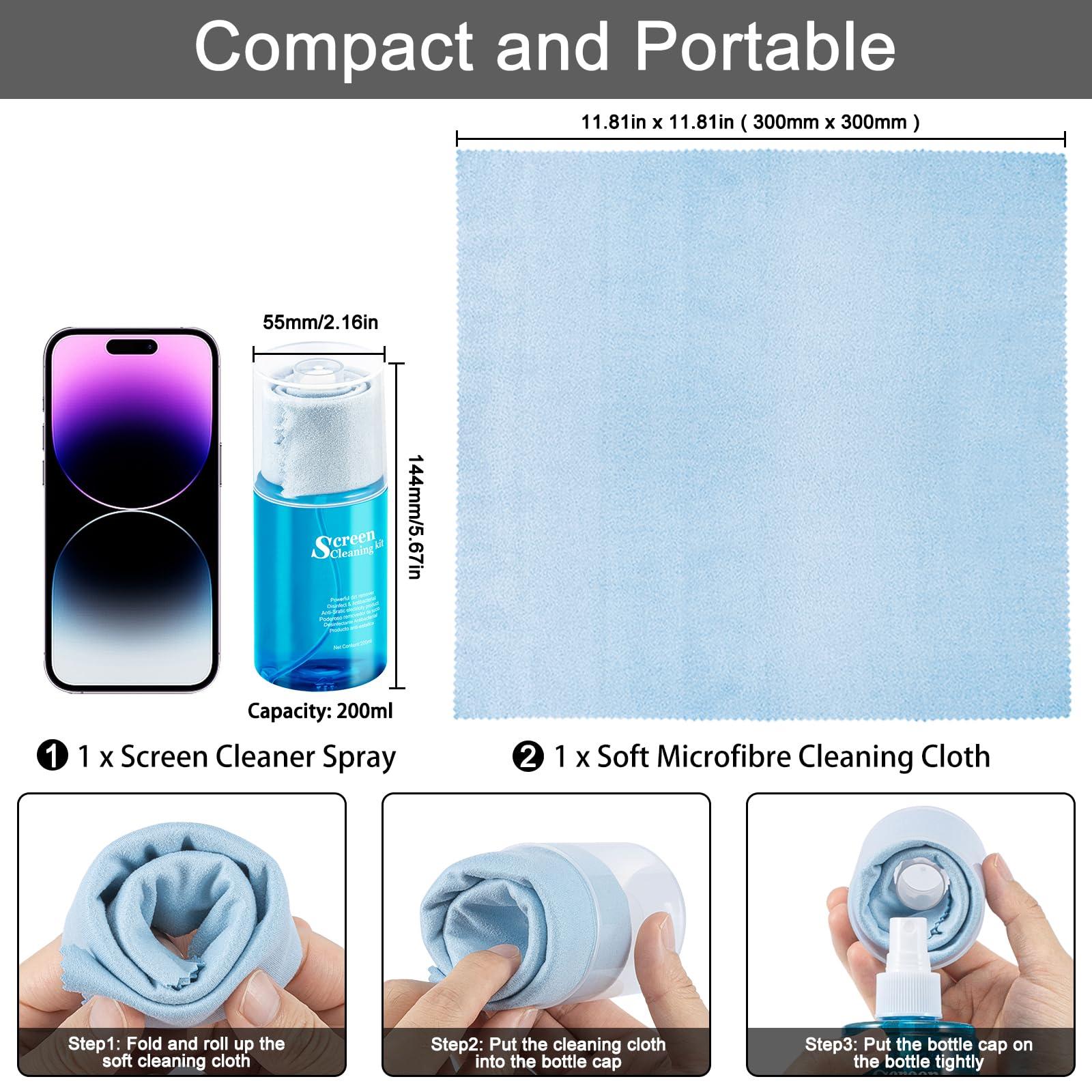 walrfid Screen Cleaner Spray and Wipe, walrfid iPad Cleaning Kit for Electronic Cell Phone, iPad, iPhone, Computer, MacBook Pro, Tablet, Monitor, LCD LED TV Flat Screen, Microfiber Cloth