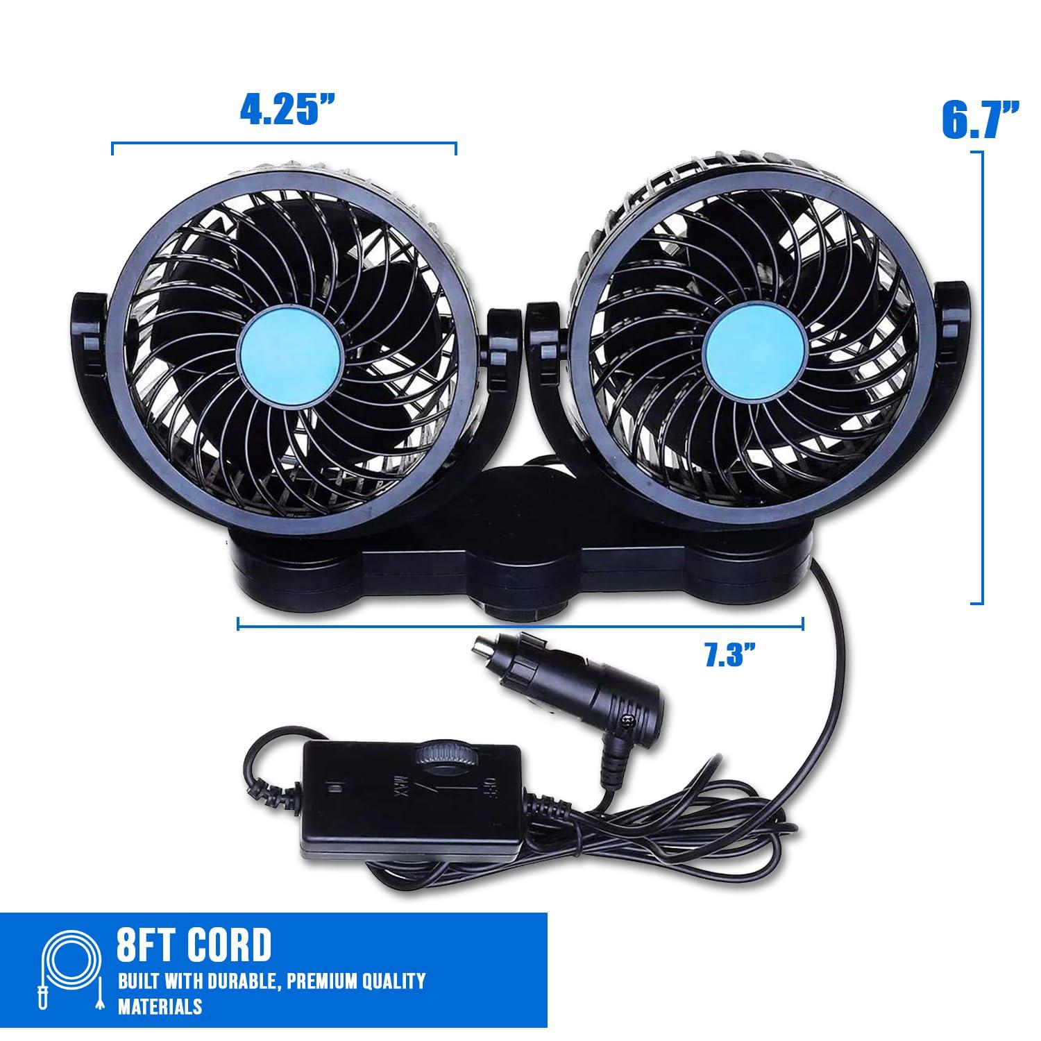 Zone tech ZONETECH Car Cooling Air Fan 12V- Dual Head Car Auto Electric Cooling Air Fan for Rear Seat (Black 1 pack)