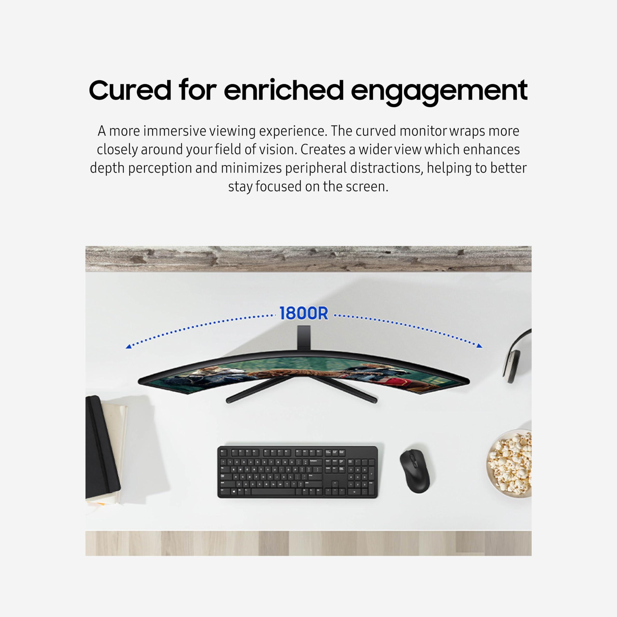 Samsung Samsung 27" Essential S3 (S36GD) Series FHD 1800R Curved Computer Monitor, 100Hz, Game Mode, Advanced Eye Comfort, HDMI and D-sub Ports, LS27D366GANXZA, 2024