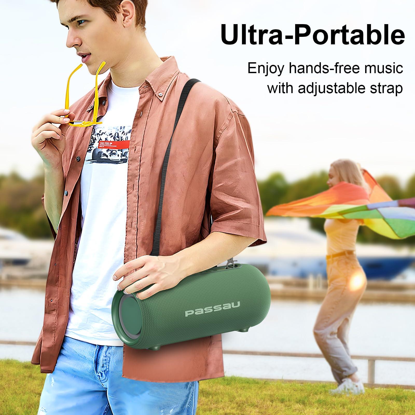 Passau Passau Portable Bluetooth Speakers 40W Peak Loud Stereo Sound, Passive Radiators-Deep Bass, All Day Playtime, Adjustable Strap, BT5.3, IPX5 Wireless Speaker RGB Lights for Indoor Outdoor-Green