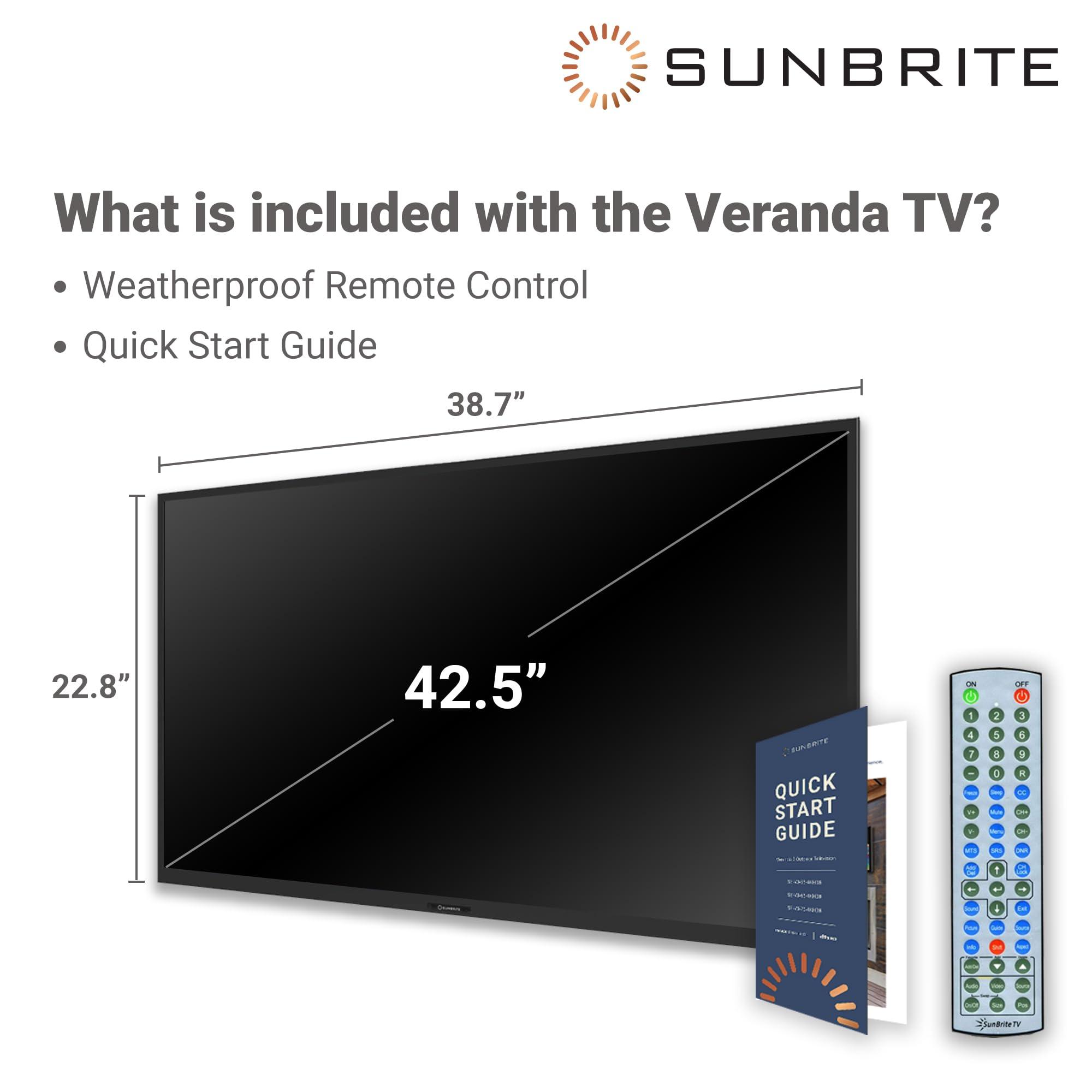 SunBriteTV SunBrite Veranda 2 Series 43-inch Full Shade Outdoor TV | 4K Ultra HD HDR LED Weatherproof Television - Direct Lit LED Screen with All-Weather Remote (SB-V-43-4KHDR-BL)