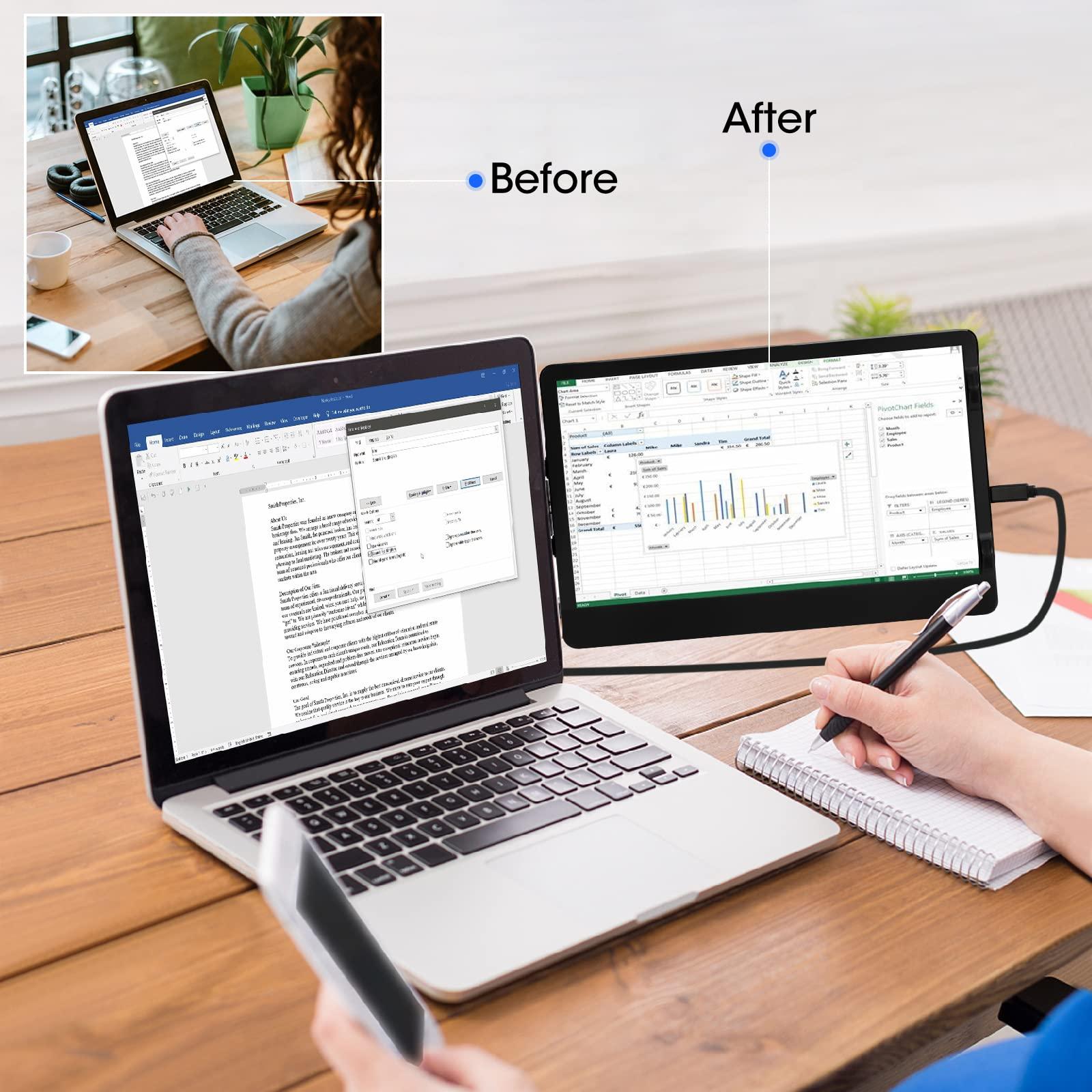 Anvazise Anvazise Laptop Monitor Extender, 11.6/14.1 inch Portable Monitor Dual Screen External Second Monitor 19201080 FHD IPS,USB-C/HDMI,Plug and Play,for Laptop Notebook (11.6 inch)