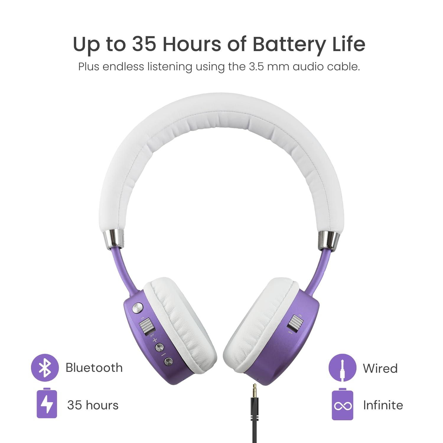 Puro Sound Labs Puro Sound Labs PuroQuiet Plus Volume Limited On-Ear Active Noise Cancelling Bluetooth HeadphonesLightweight Headphones for Kids with Built-in MicrophoneSafer Sound Studio-Grade Quality (Purple)