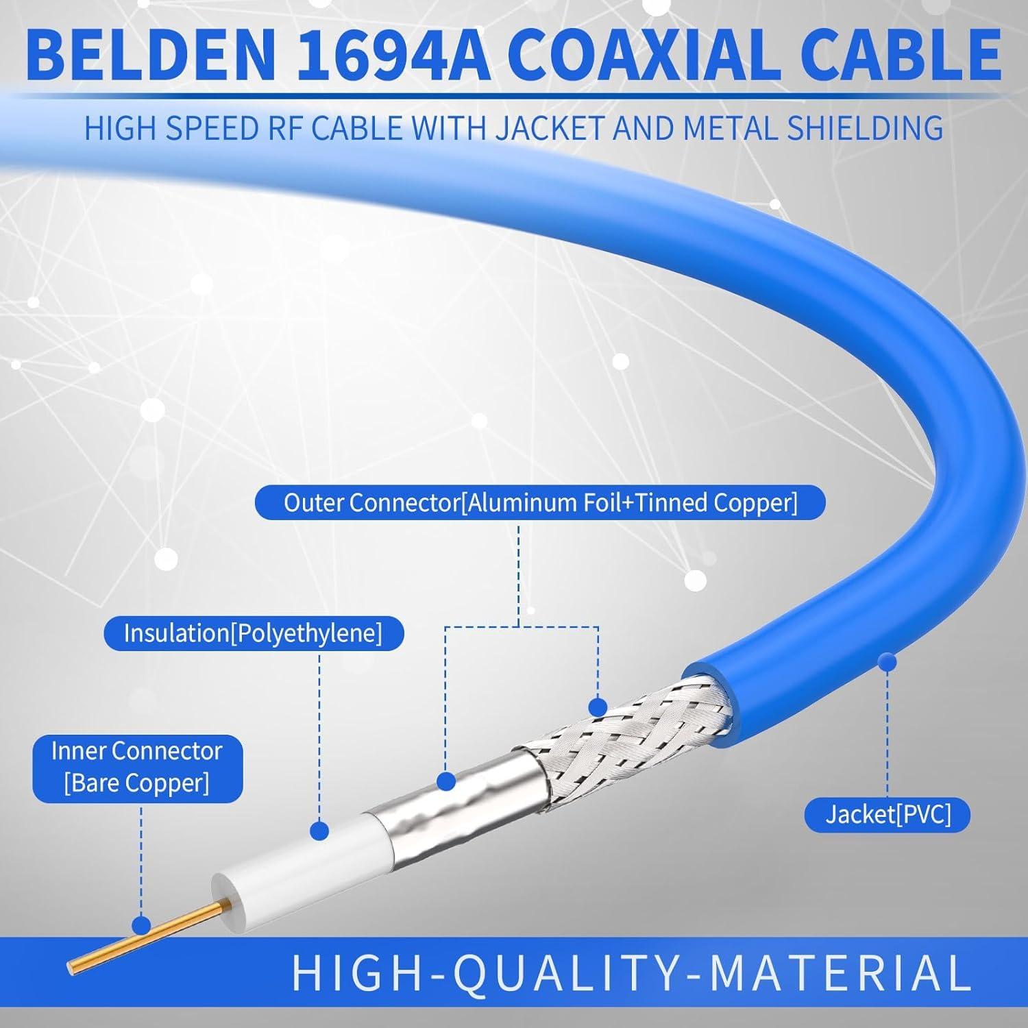 Superbat Superbat Belden 1694A Coax Cable 100ft 75 Ohm Coaxial Cable Low Loss Precision Video Cable High Speed Support 3G/6G/12G SDI/4k/8K Video Cable,Professional SDI Applications