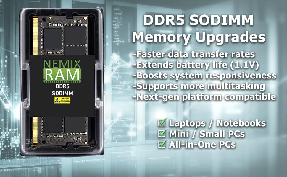 NEMIX RAM NEMIX RAM 32GB (2X16GB) DDR5 4800MHZ PC5-38400 1Rx8 1.1V CL40 262-PIN Non-ECC Unbuffered SODIMM Laptop PC Memory KIT Compatible with Dell Precision 3460 Small Form Factor