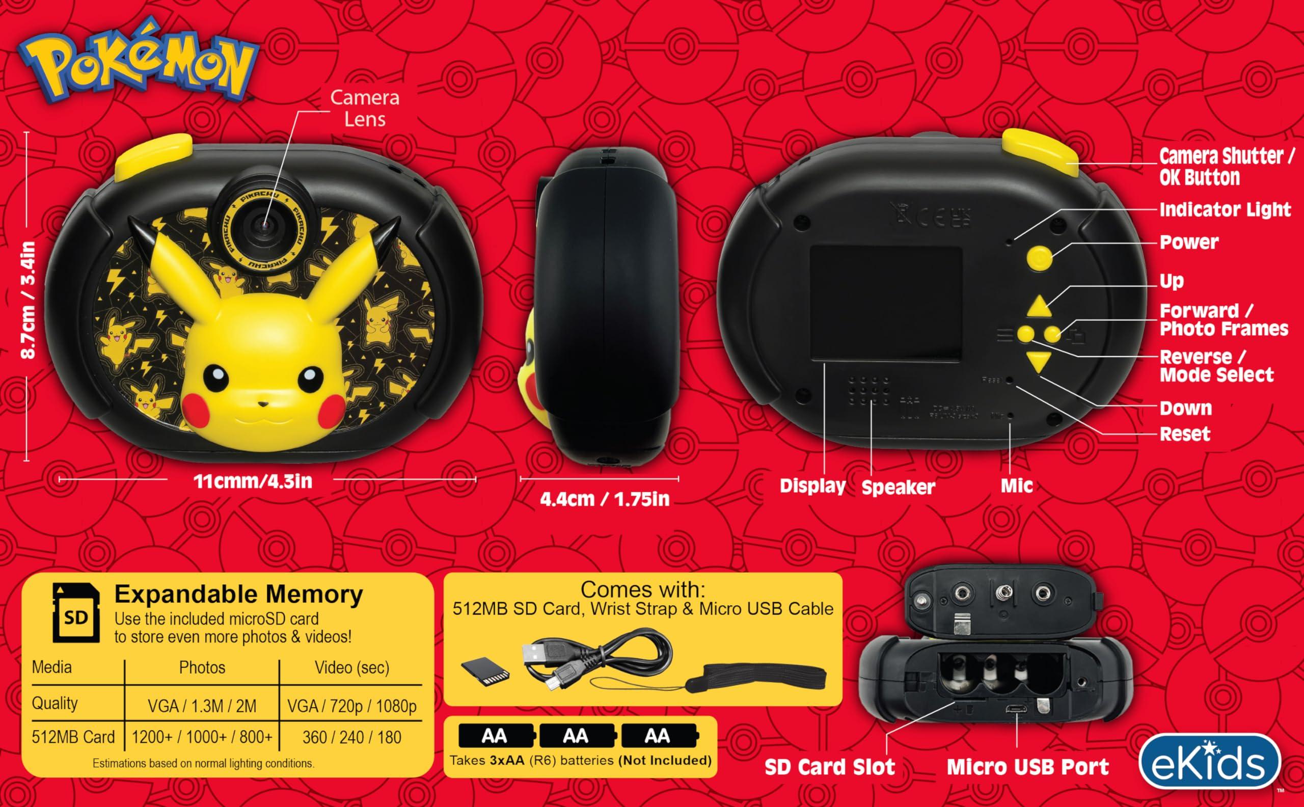 eKids ekids Pokemon Kids Camera with SD Card, Digital Camera for Kids with Video Recording, Built-in Digital Stickers for Fans of Pokemon Gifts