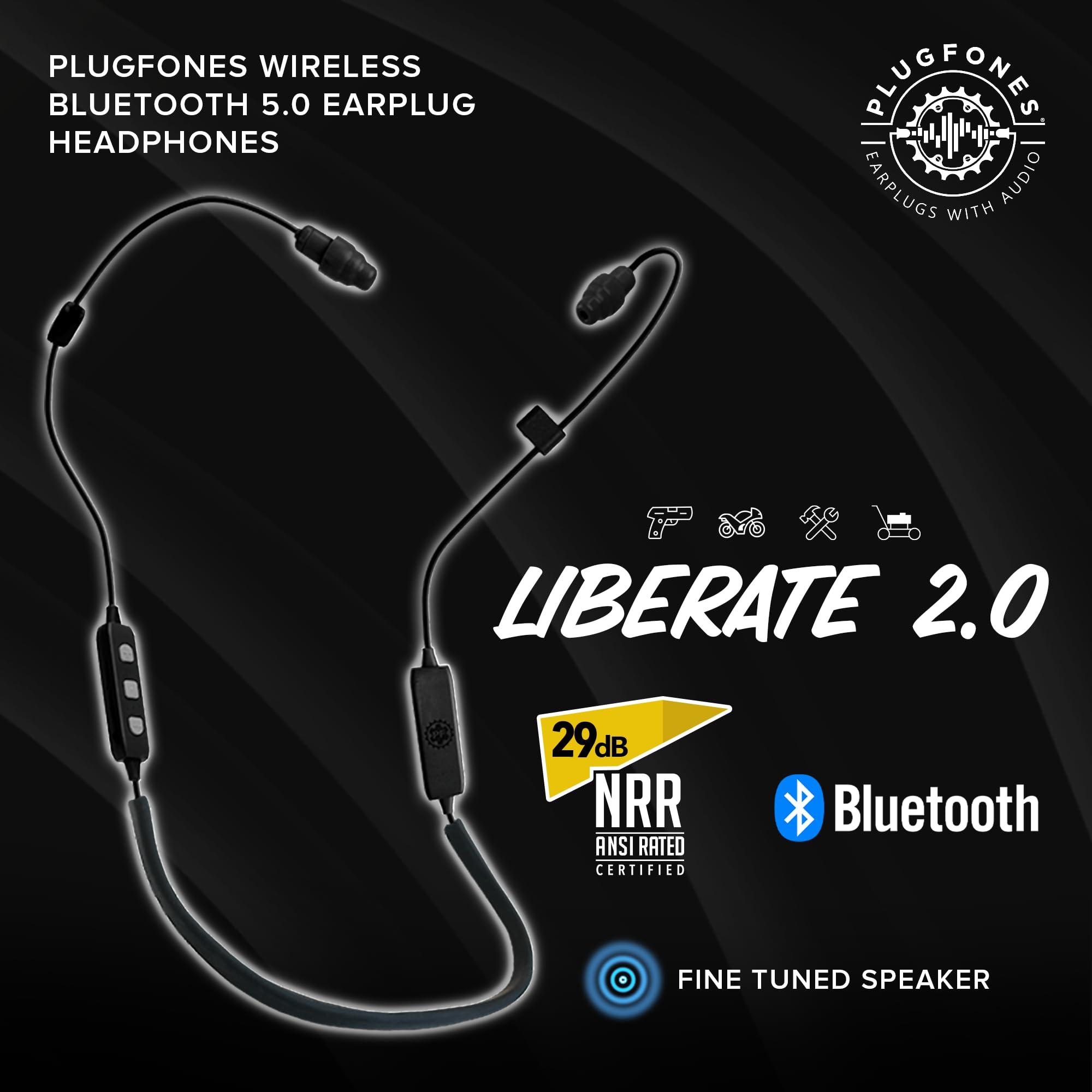 Plugfones Plugfones Liberate 2.0 Wireless Bluetooth in-Ear Earplug Earbuds - Noise Reduction Headphones with Noise Isolating Mic and Controls (Black & Gray)
