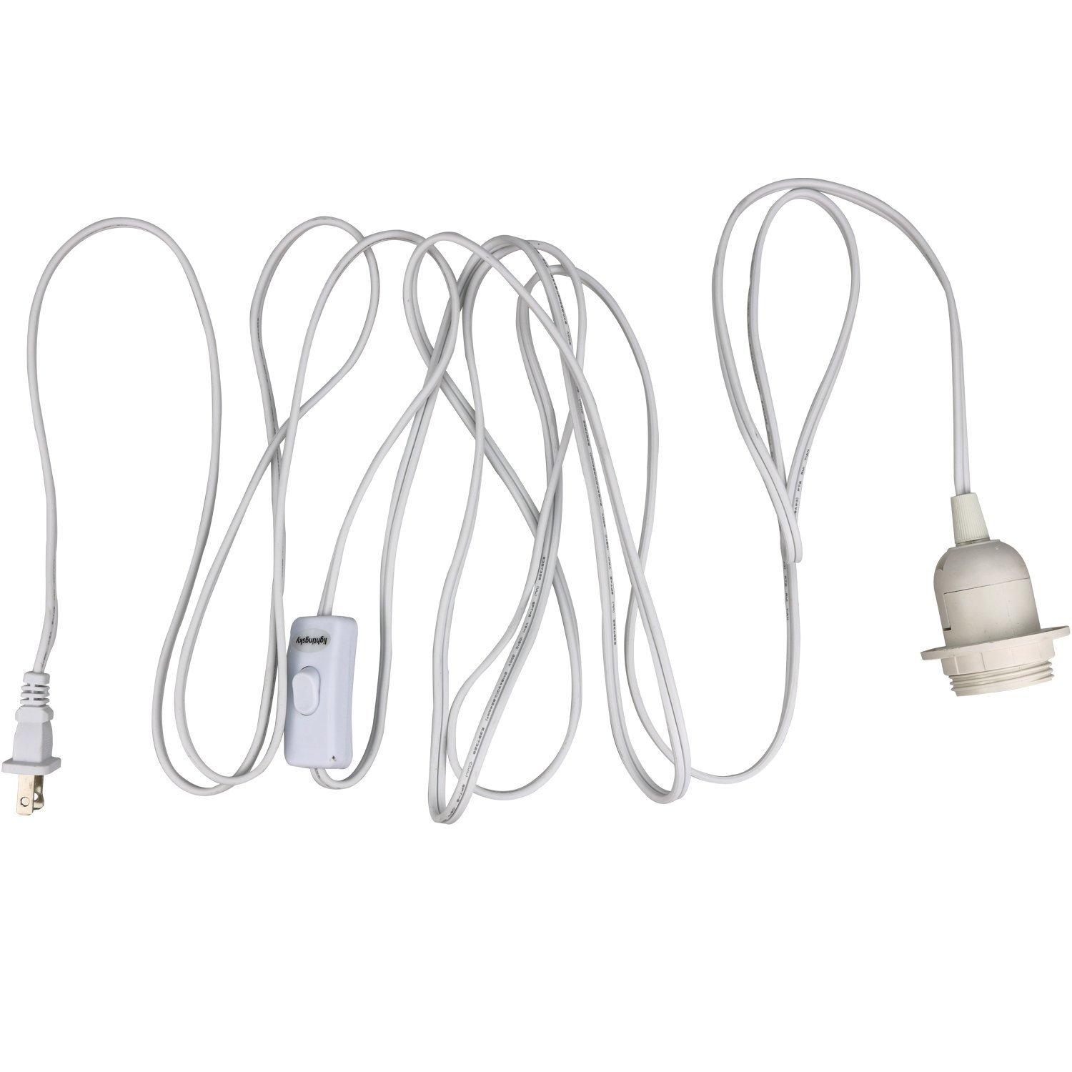 Lightingsky Lightingsky 15 Feet Hanging Light Cord with On/off Switch E26 Socket to 2-prong Perfect for Lampshade Paper Lantern (White, 15 Feet)