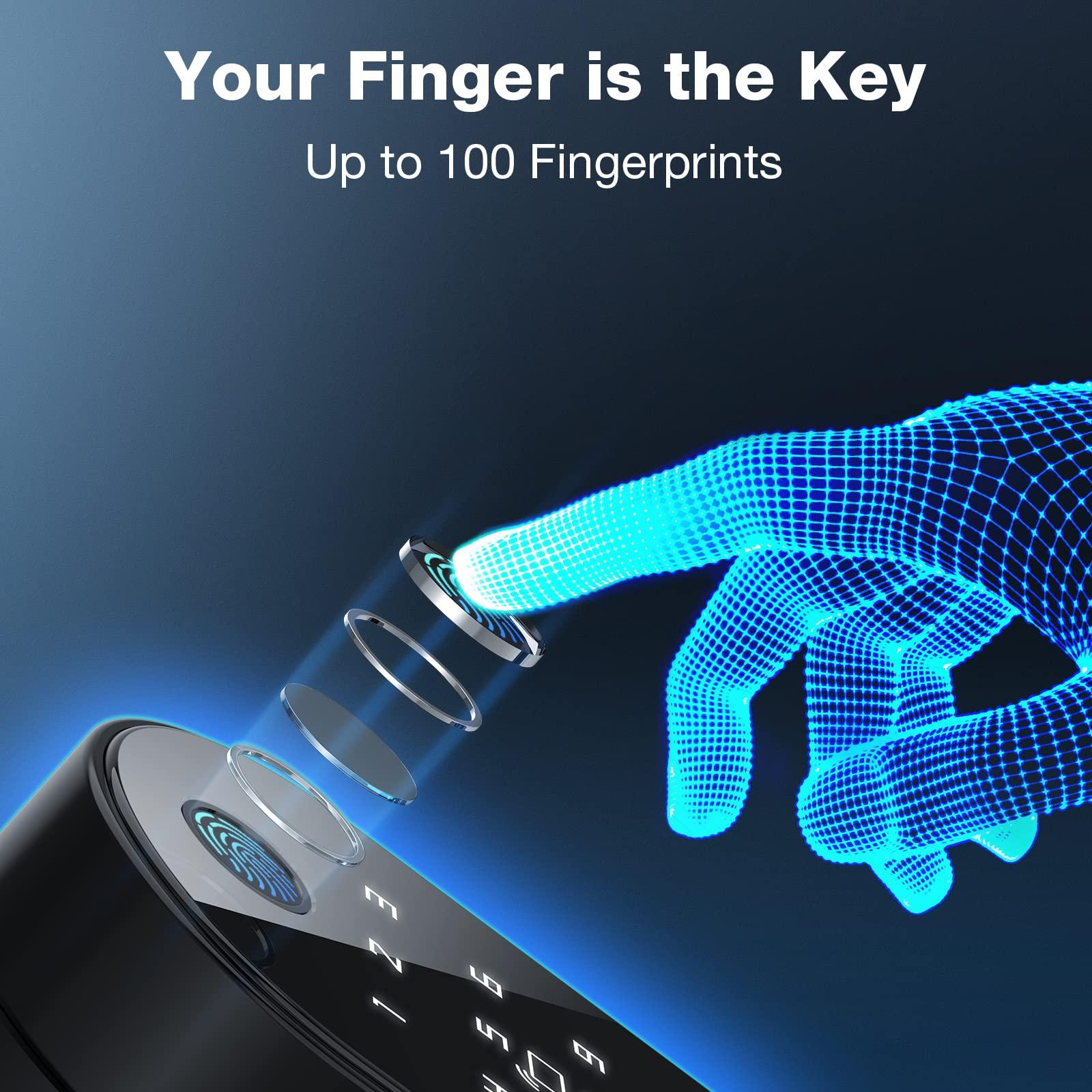 GEONFINO Smart Door Lock 6-in-1 Electronic Door Lock for Front Door Fingerprint Door Lock with Anti-Peeping, Auto-Lock Black Keyless Door Lock Digital Lock with Electric Door Knob, Biometric Handle for Home