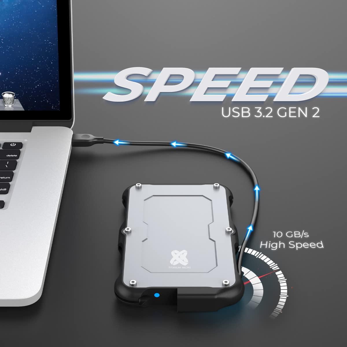 Titanium Micro Titanium Micro 4TB External SSD, Titanium One Portable SSD - Up to 500MB/s, USB 3.2 Gen 2 USB-C USBA, Rugged IP66 Water Resistance, Drop Proof, External Solid State Drive Storage for PC Mac Smartphone