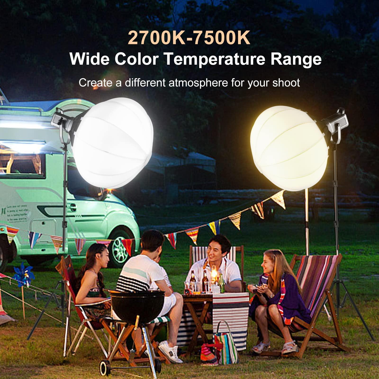GVM Great Video Maker GVM 150W Video Light Kit, 2700K-7500K Continuous Lighting for Photography with Lantern Softbox&Stand, Bi-Color Studio Light Kit with Bluetooth Control, CRI 97+ 8 Scene Lights for Live Streaming White