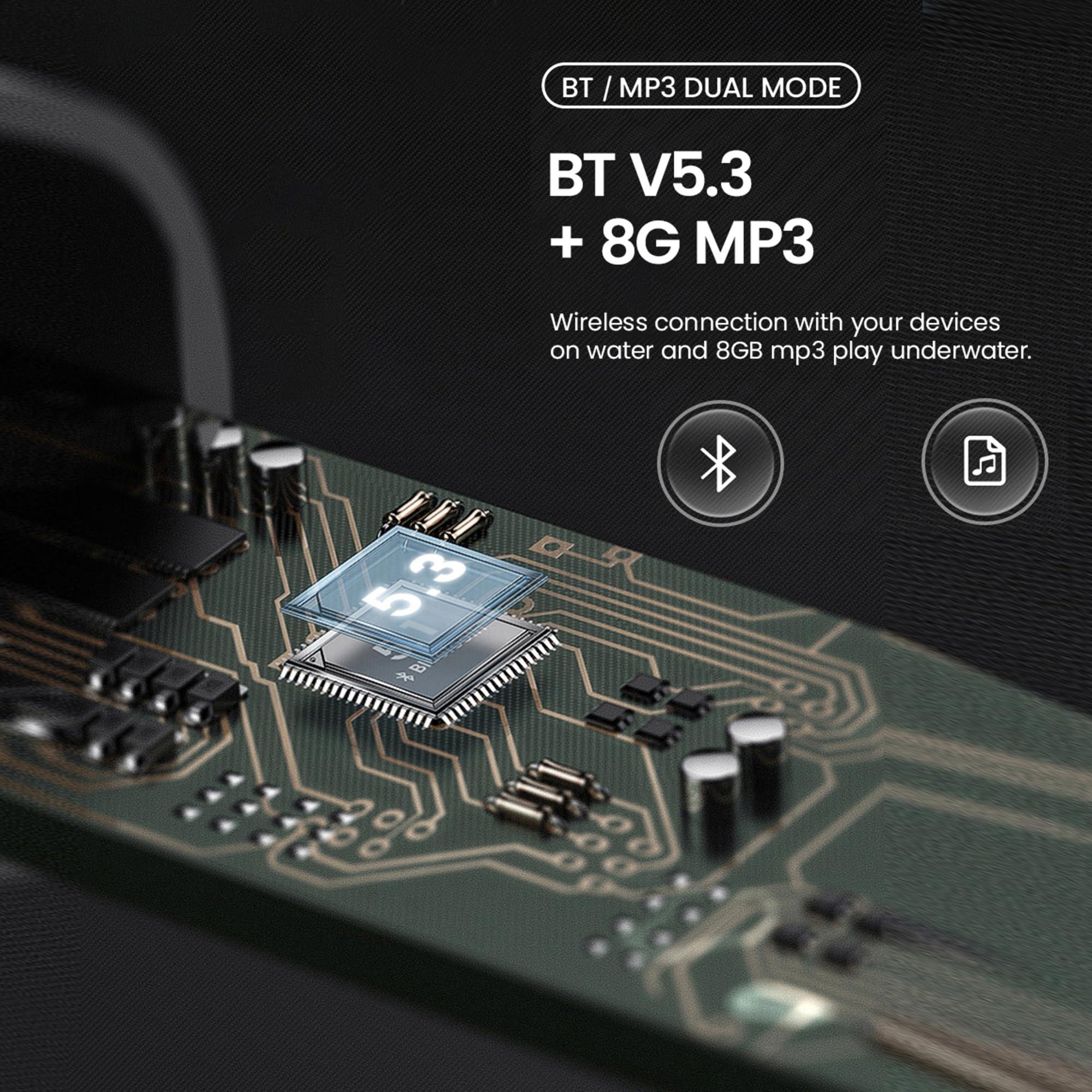 XIMAND XIMAND Bone Conduction Headphones IP68 Swimming Waterproof Dustproof Sweatproof MP3 Player Headset Underwater Music Player 8GB 1000 Songs, Open-Ear Wireless Earphones Bluetooth 5.3 with Mic - Black