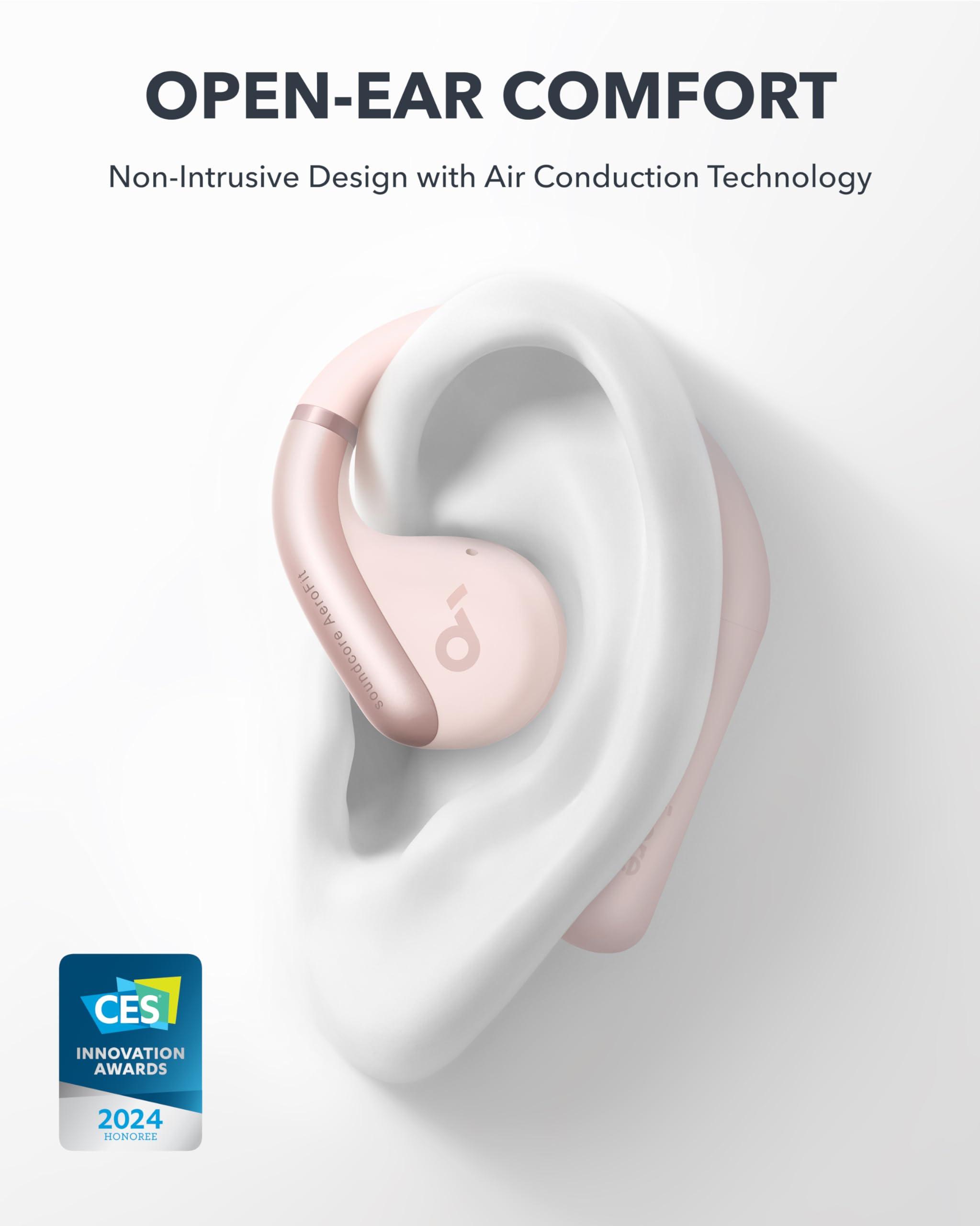 Soundcore Soundcore by Anker, AeroFit Open-Ear Headphones, Ultra Comfort, Snug Fit, Ergonomic Ear Hook, Balanced Sound, IPX7 Waterproof, 42H Playtime, Bluetooth 5.3, App Control, Clear Calls(Renewed)