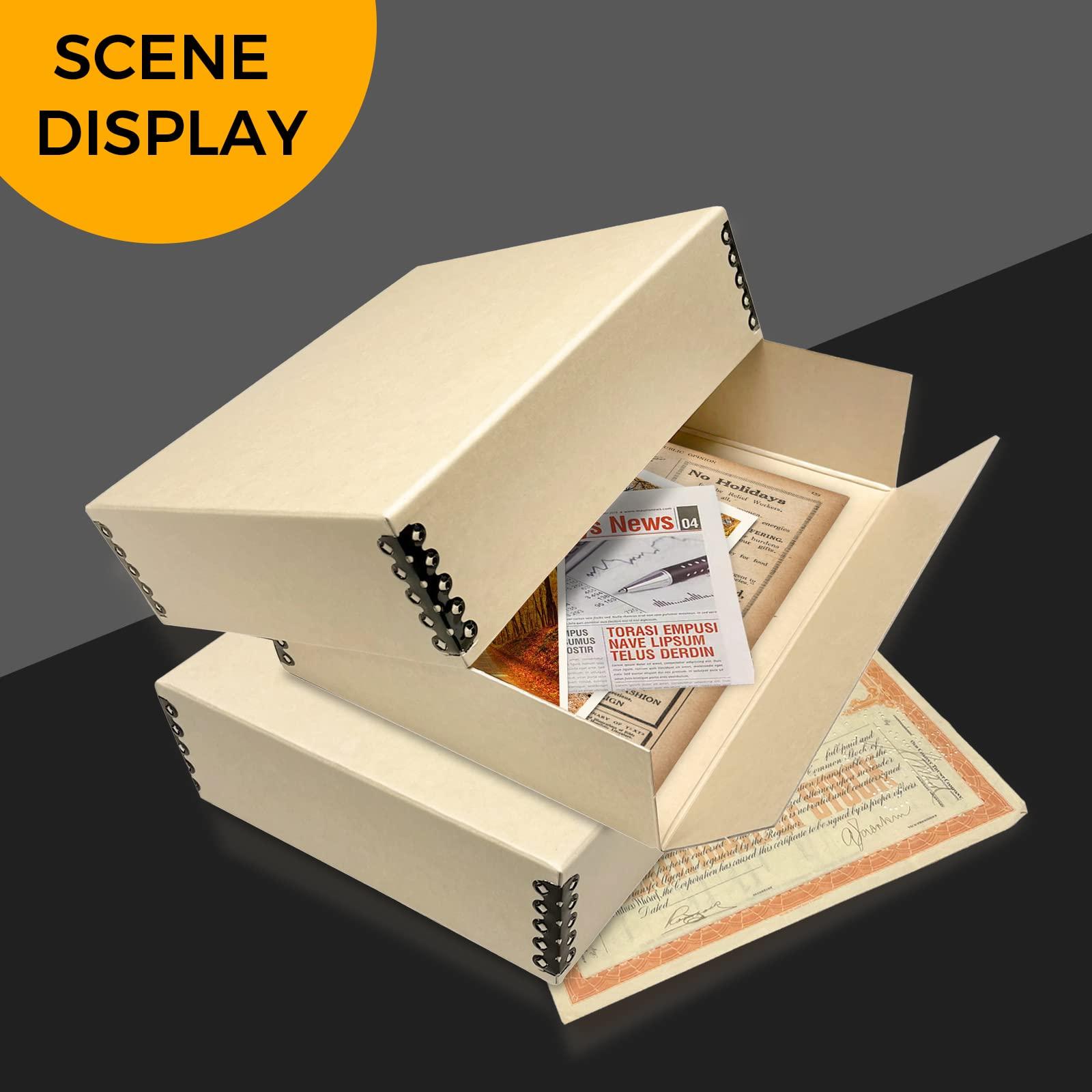 Golden State Art Golden State Art, Archival Storage Box, Acid-Free Drop Front Museum Box with Metal Edge for Storing Artwork Photos Documents Prints Arts and Crafts (Tan-8.75x10.75x3 Inches) Pack of 2