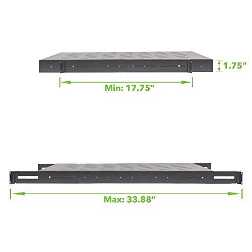NavePoint NavePoint 1U 19-Inch Fixed 4-Post Rack Mount Server Shelf with Adjustable Depth from 18-34 Inch Black