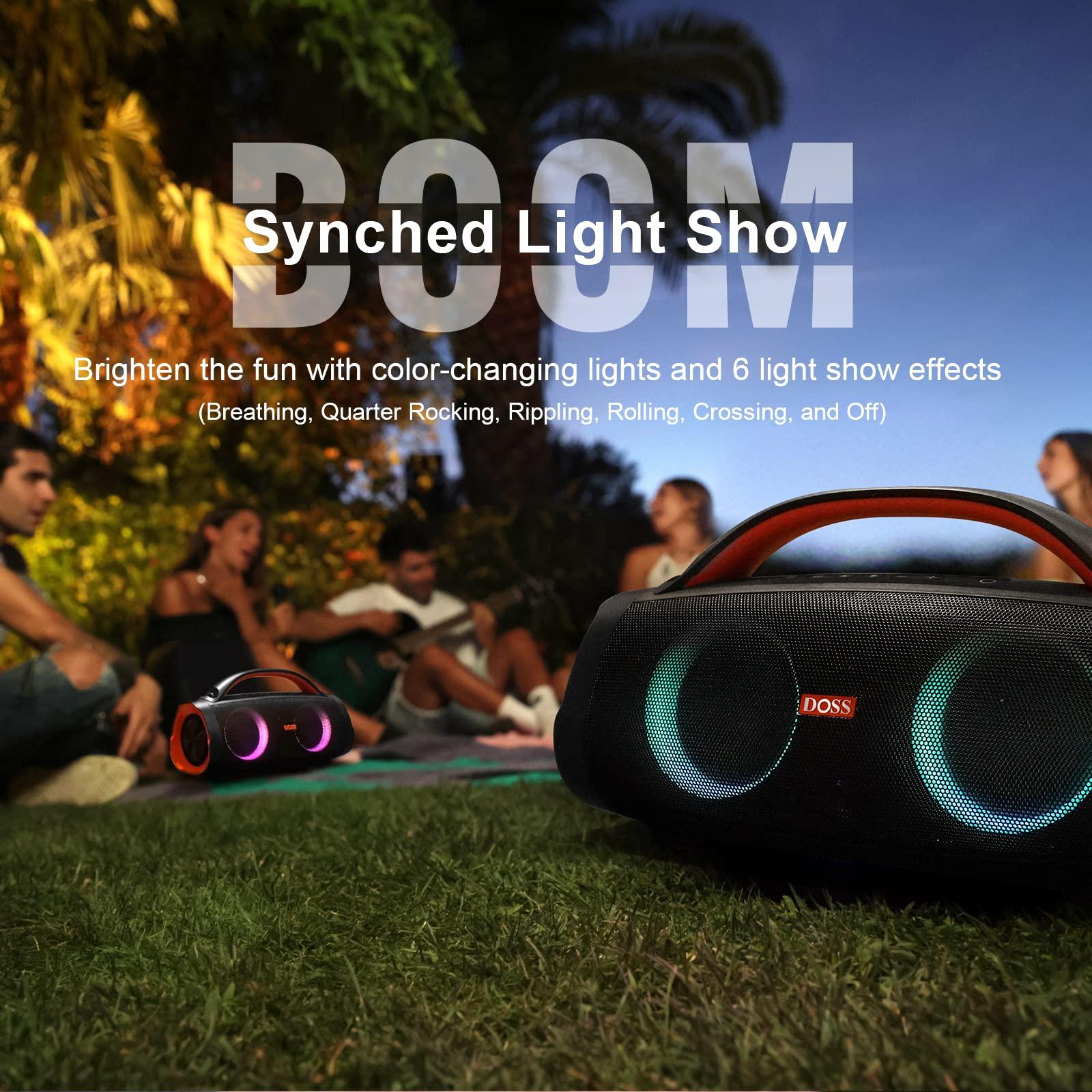 DOSS DOSS Extreme Boom+ Outdoor Bluetooth Speaker with 100W Stereo Sound, Extra Bass, 20H Playtime, Party-Sync LED Lights, Built-in Power Bank, IPX6 Waterproof Speaker for Camping, Pool, Beach, Yard