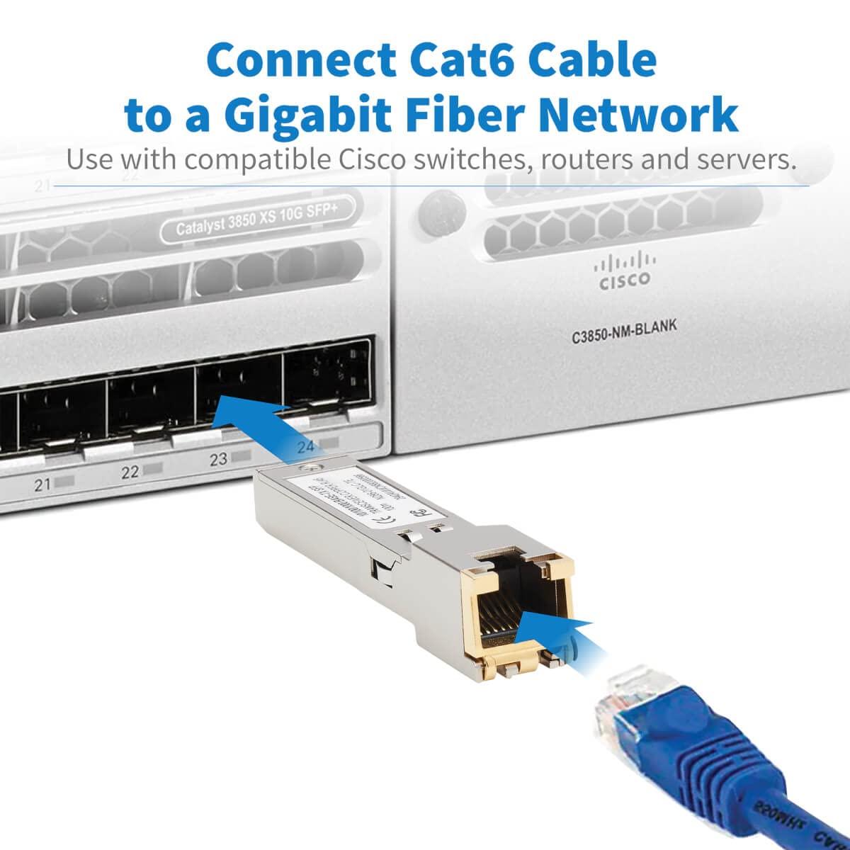 Tripp Lite Tripp Lite Cisco GLC-TE Compatible SFP Transceiver, 10/100/1000Base-TX Module, Copper, RJ45, Cat6 Ethernet, 100 m (N286-01GLC-TE)