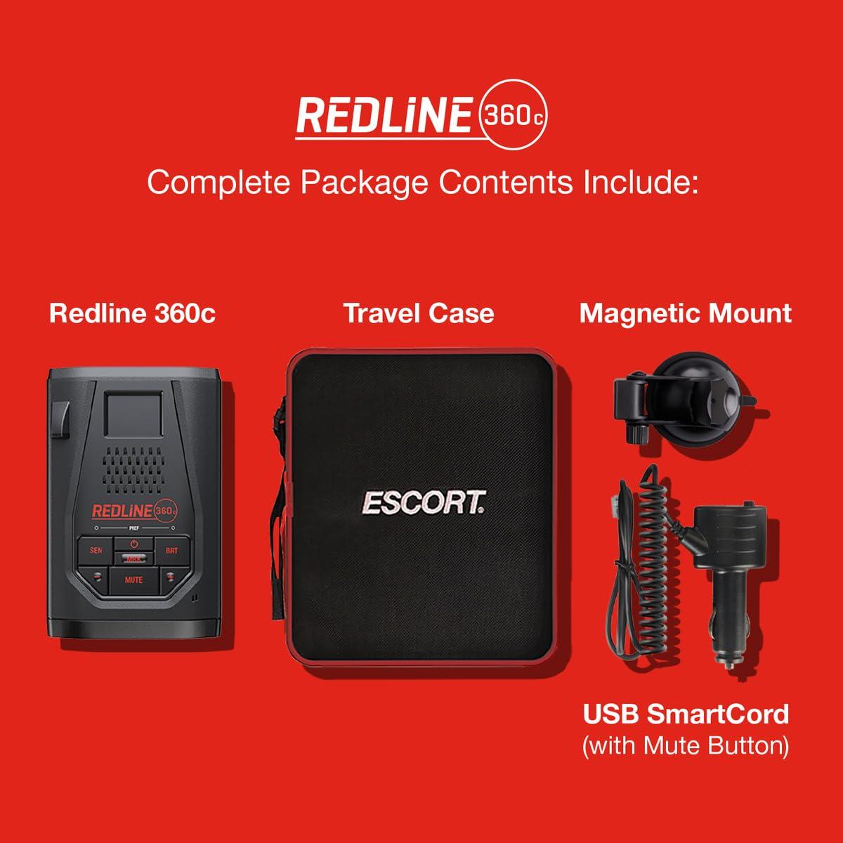 Escort Escort Redline 360c Laser Radar Detector Extreme Range, AI Assisted Filtering, Rapid Response Times, 360 Degree Directional Awareness, Built-in WiFi, GPS Based, Escort Live App