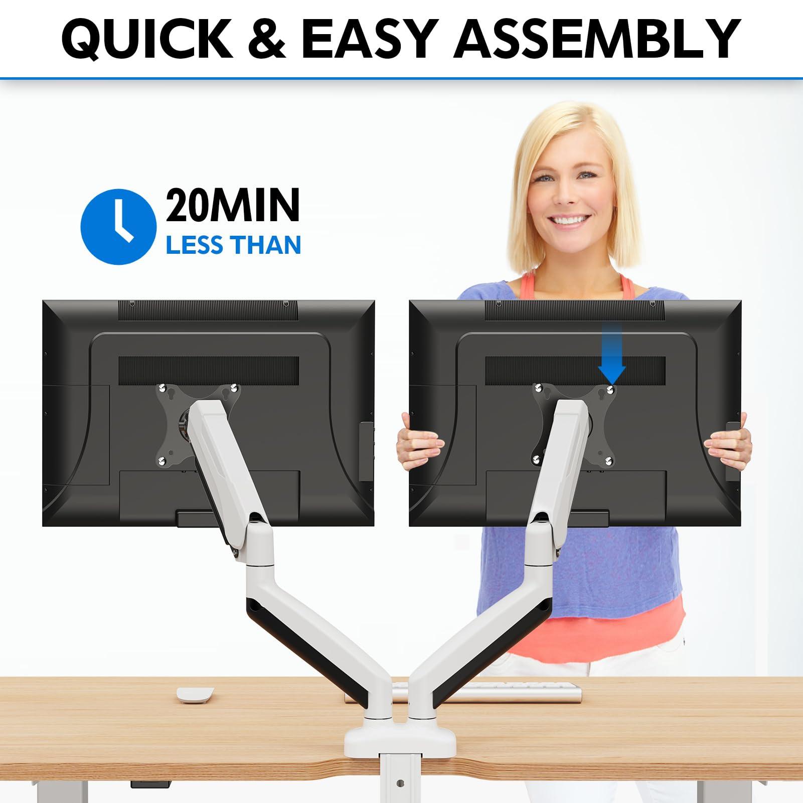 MOUNTUP MOUNTUP Triple Monitor Mount Bundle with Dual Gas Spring Arm for Max 32 Inch Computer Screen, VESA 75x75 100x100 with C-clamp& Grommet Base