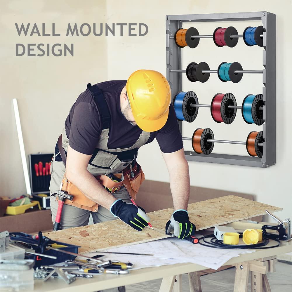 tonchean tonchean Wire Spool Rack, Wire Spool Holder Wall Mounted, Cable Dispenser with 4 Rods, Steel Cable Roller Display Holder Distribution for Electrical Industrial Retail Home DIY