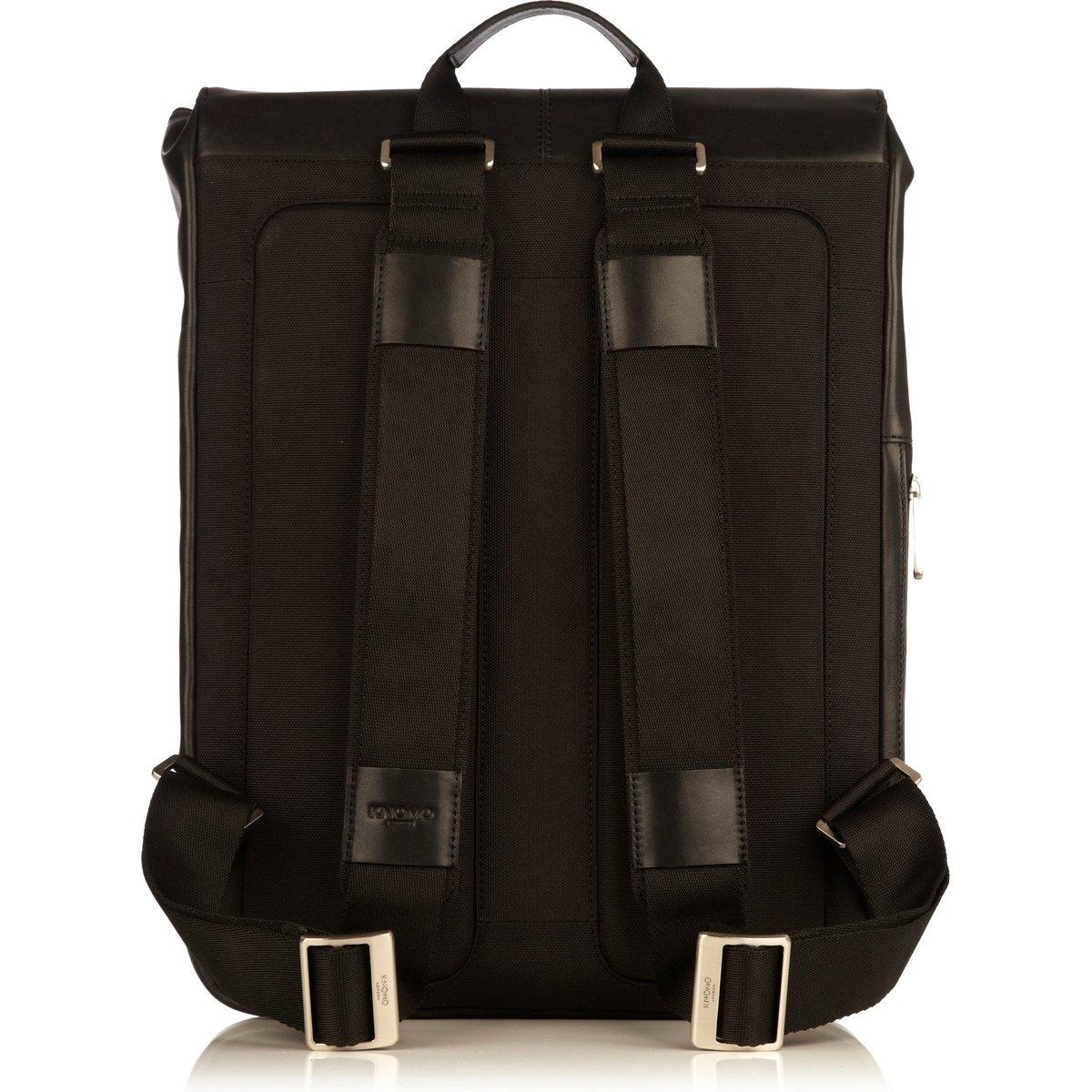 KNOMO KNOMO Hudson Large Leather 16 inch Laptop Business Backpack for Work Computer Travel Bag Daypack Bag with Flap, Black