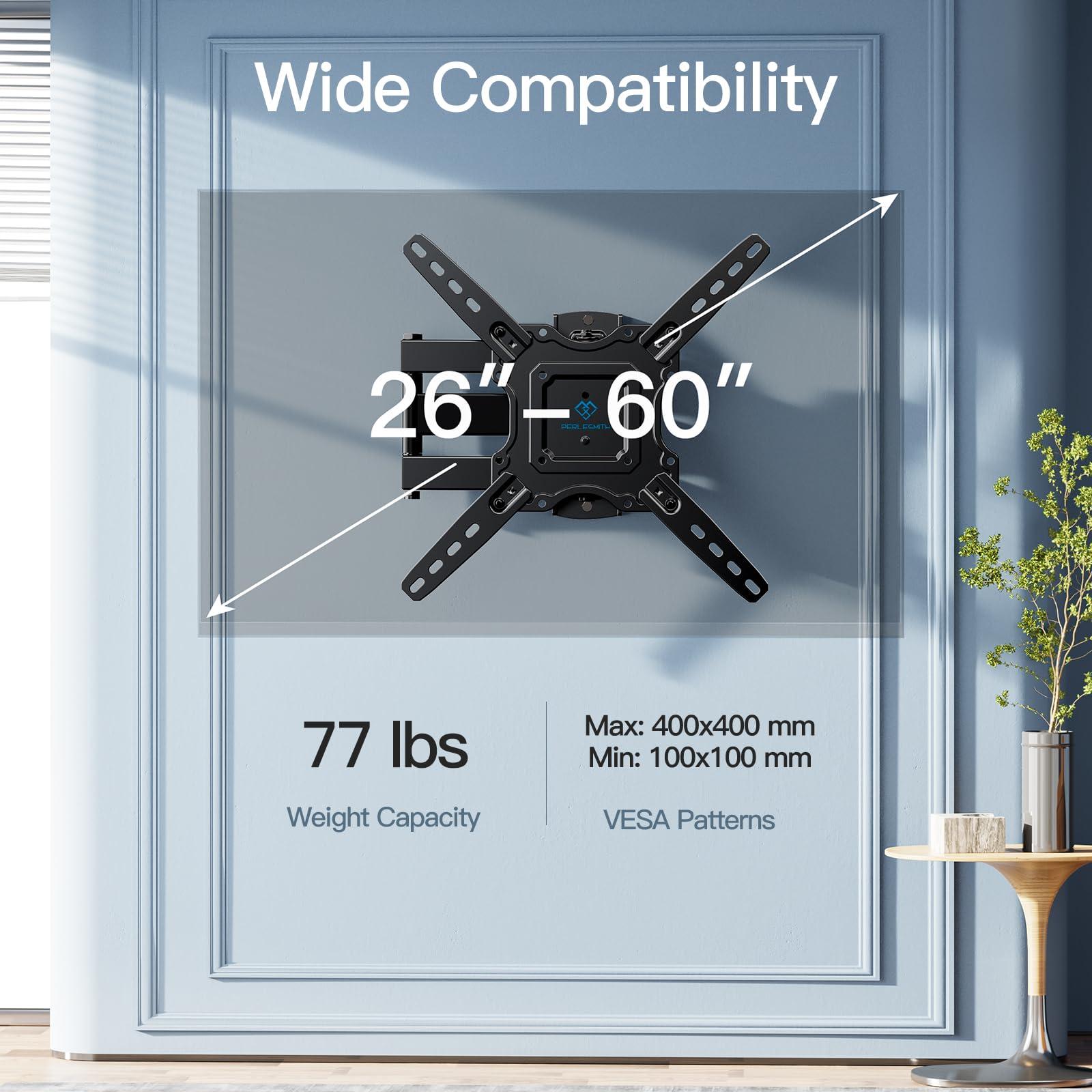 PERLESMITH PERLESMITH UL-Listed Full Motion TV Wall Mount for 26-60 Inch TVs,PSMFK1 & PERLESMITH UL Listed Full Motion TV Wall Mount for Most 26-60 inch Flat Curved OLED 4K TVs up to 77lbs, PSMFK12